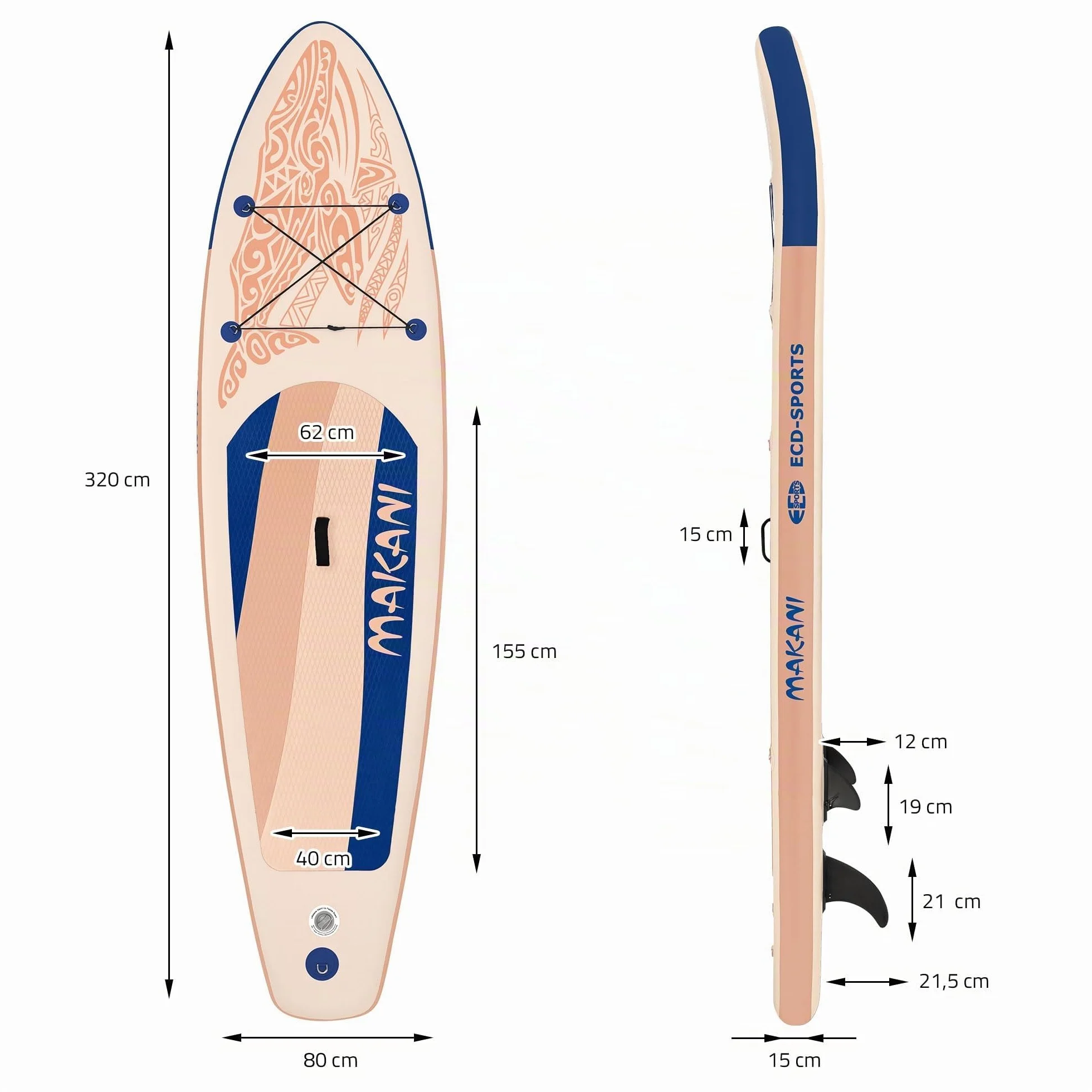 ECD Germany Stand Up Surf Paddle Board Gonflable 305/308/320/380 cm | PVC | jusqu'à 120/150 kg | Épaisseur 10/15 cm | Planche de Surf Pagaie Sac de Transport Pompe à Air | Diverses Couleurs Modèles