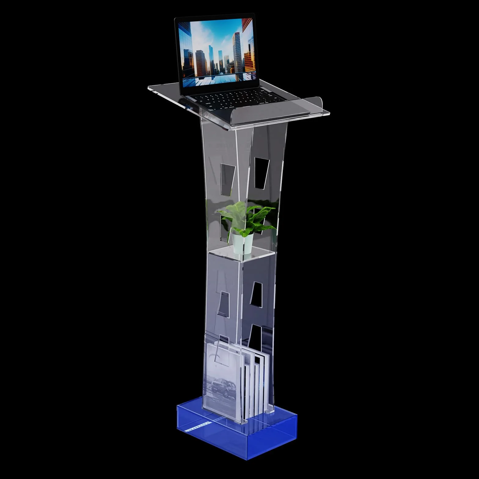 Pupitre de conférencier en acrylique transparent LED avec plateforme de lecture verticale - Podium pour discours