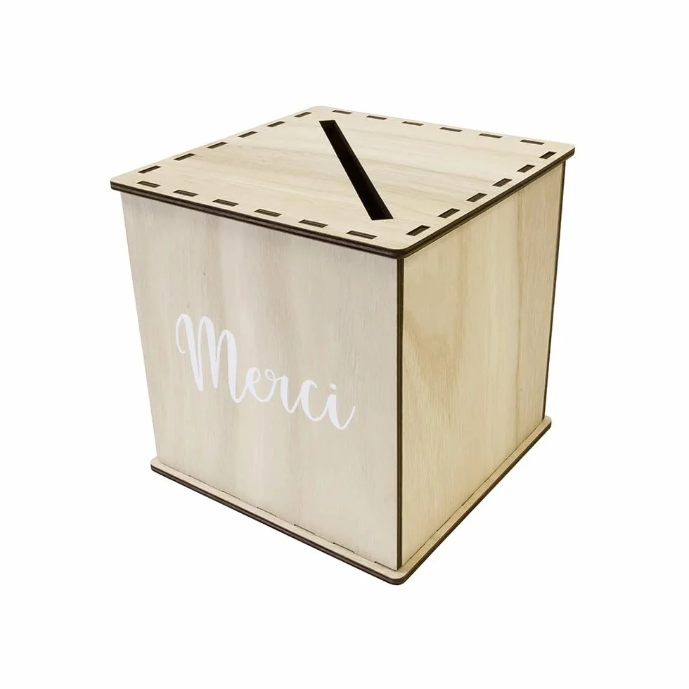 HOBI Tendances Fêtes Urne Bois Cubique Réutilisable 19CM Nature