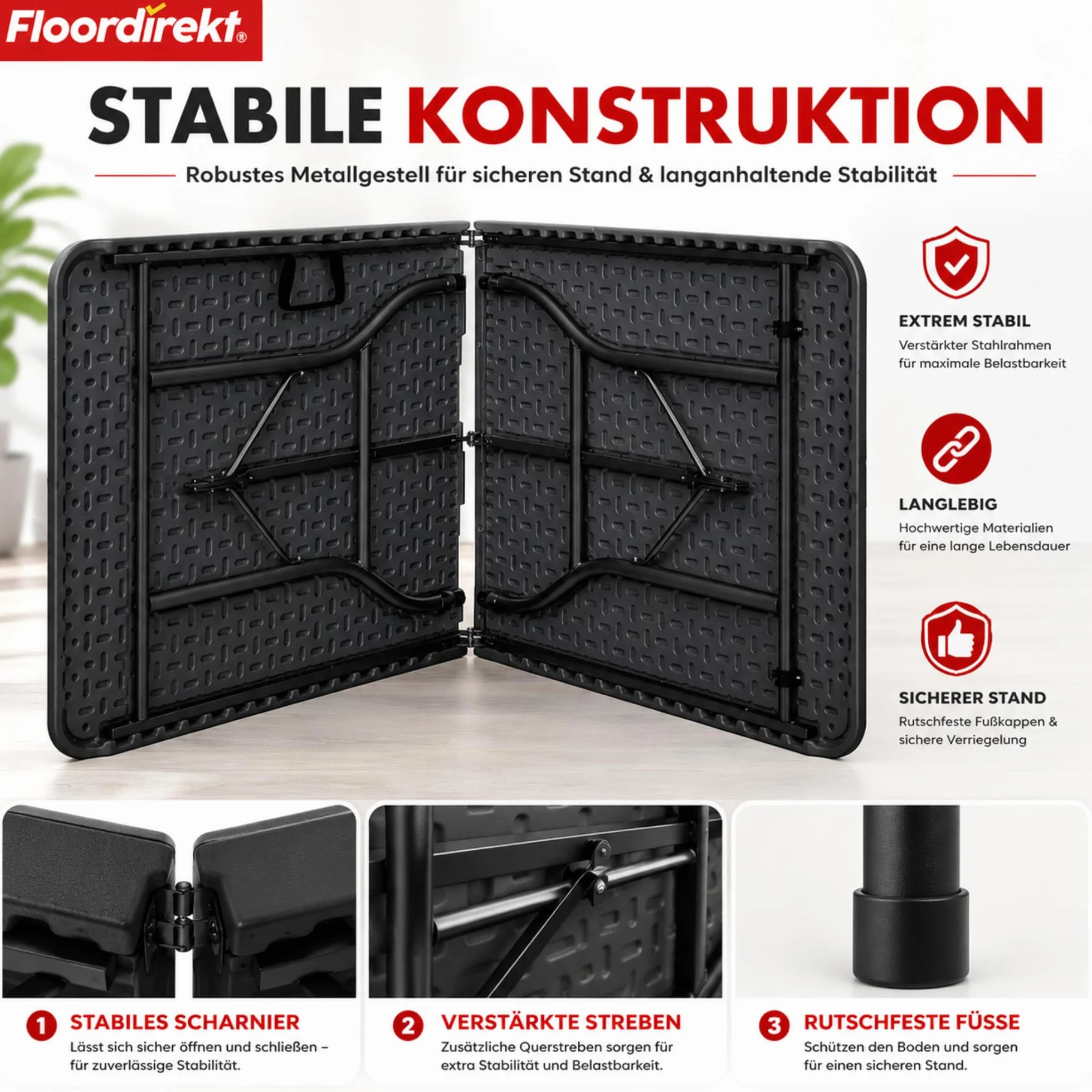 Table de Jardin Pliable en Plastique 180 x 73 cm avec Poignée de Transport - Table Pliante pour Jardin, Terrasse et Balcon - Table de Camping pour 6 Personnes (Kyoto)