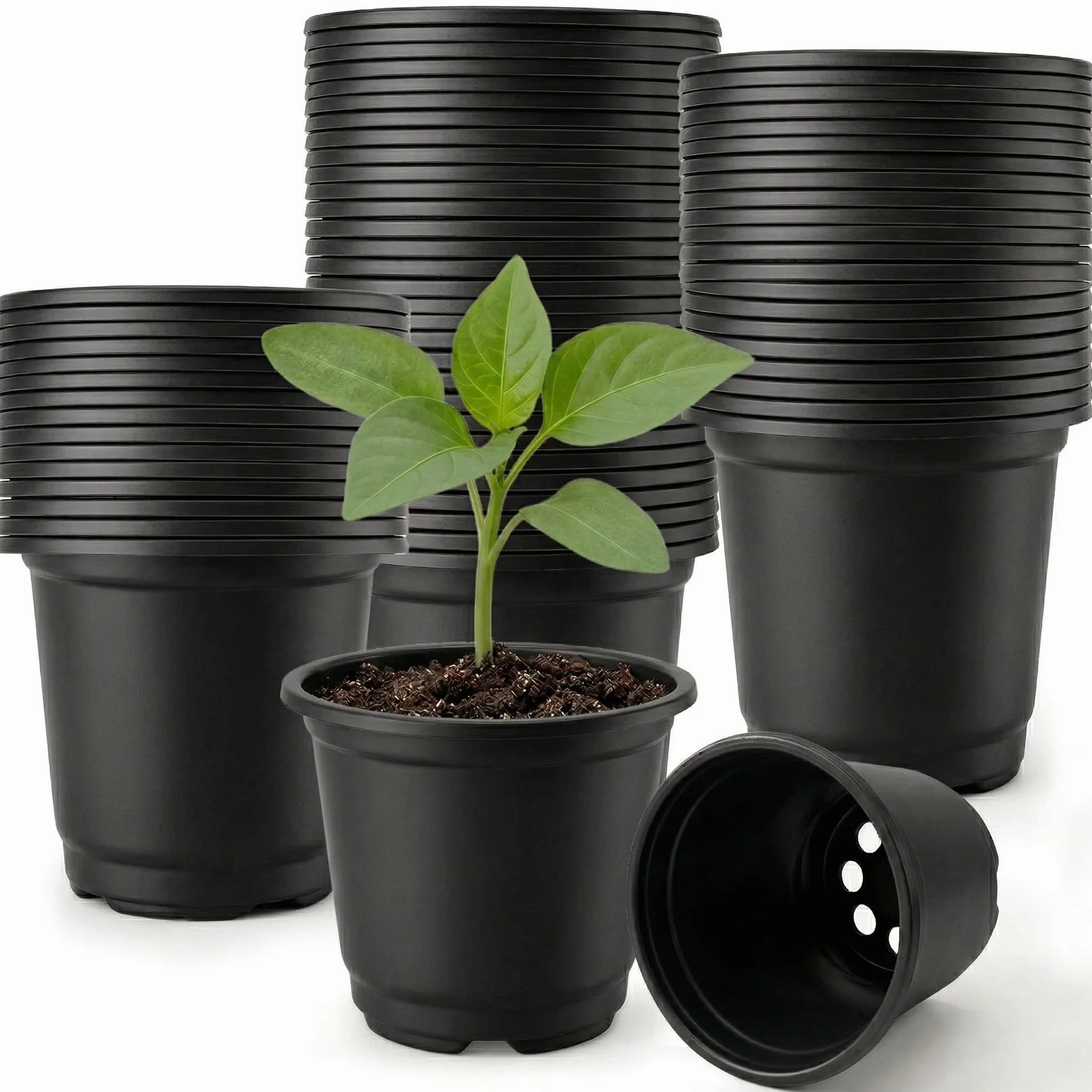 Pots de Fleurs Plastique 10cm Pot Semis Rond Réutilisables Pot de Culture Plantation Intérieure Extérieure Noir
