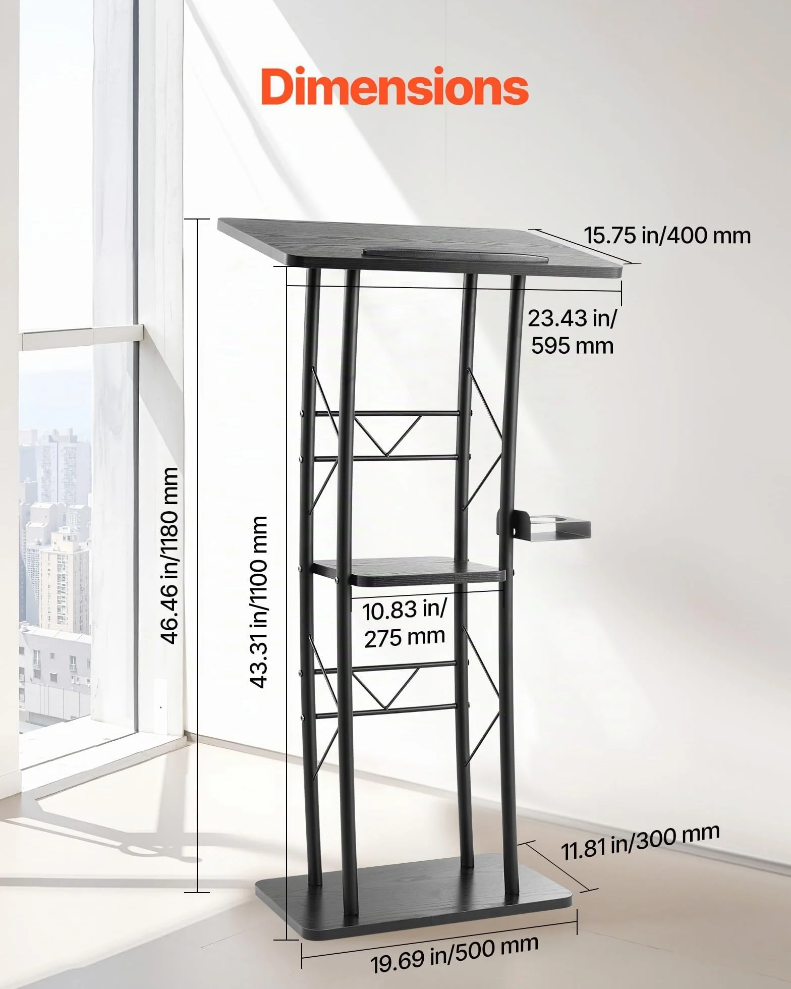 VEVOR Pupitre de Conférence 118 cm, Podium en Métal avec Large Surface de Lecture et Compartiment de Rangement