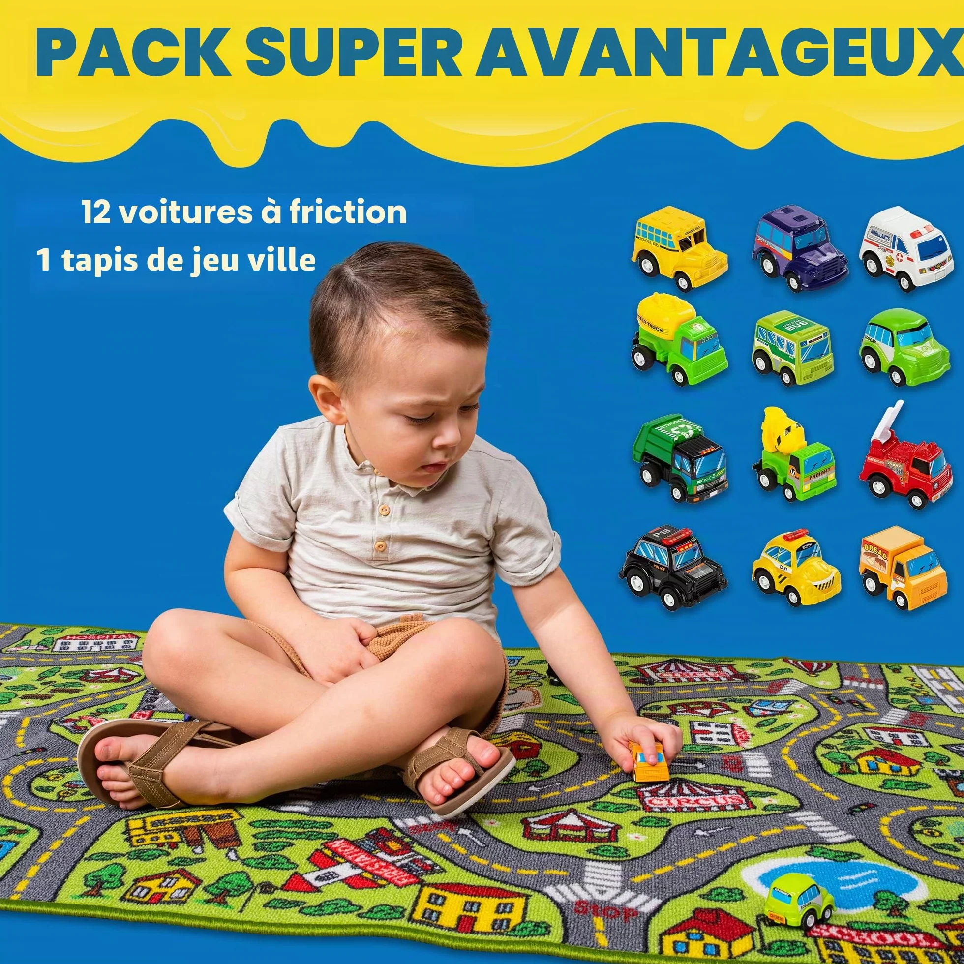JOYIN Tapis de Jeu avec 12 Mini Voitures 80 x 150 cm pour Enfants Garçon et Fille