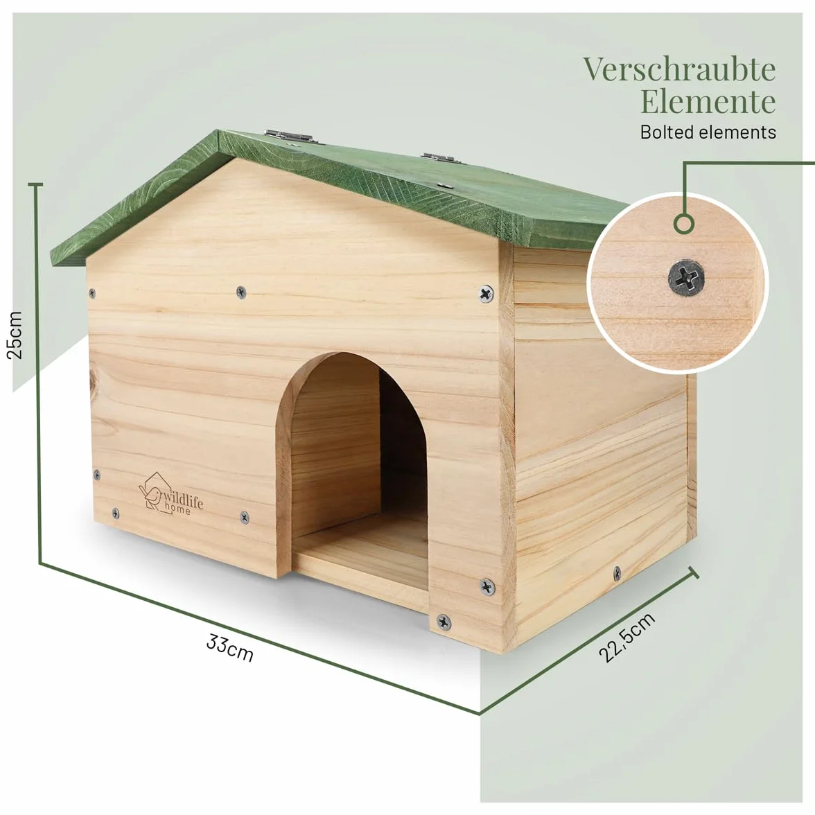 Maison en bois pour hérissons résistante à l'hiver imperméable avec fond et toit en selle