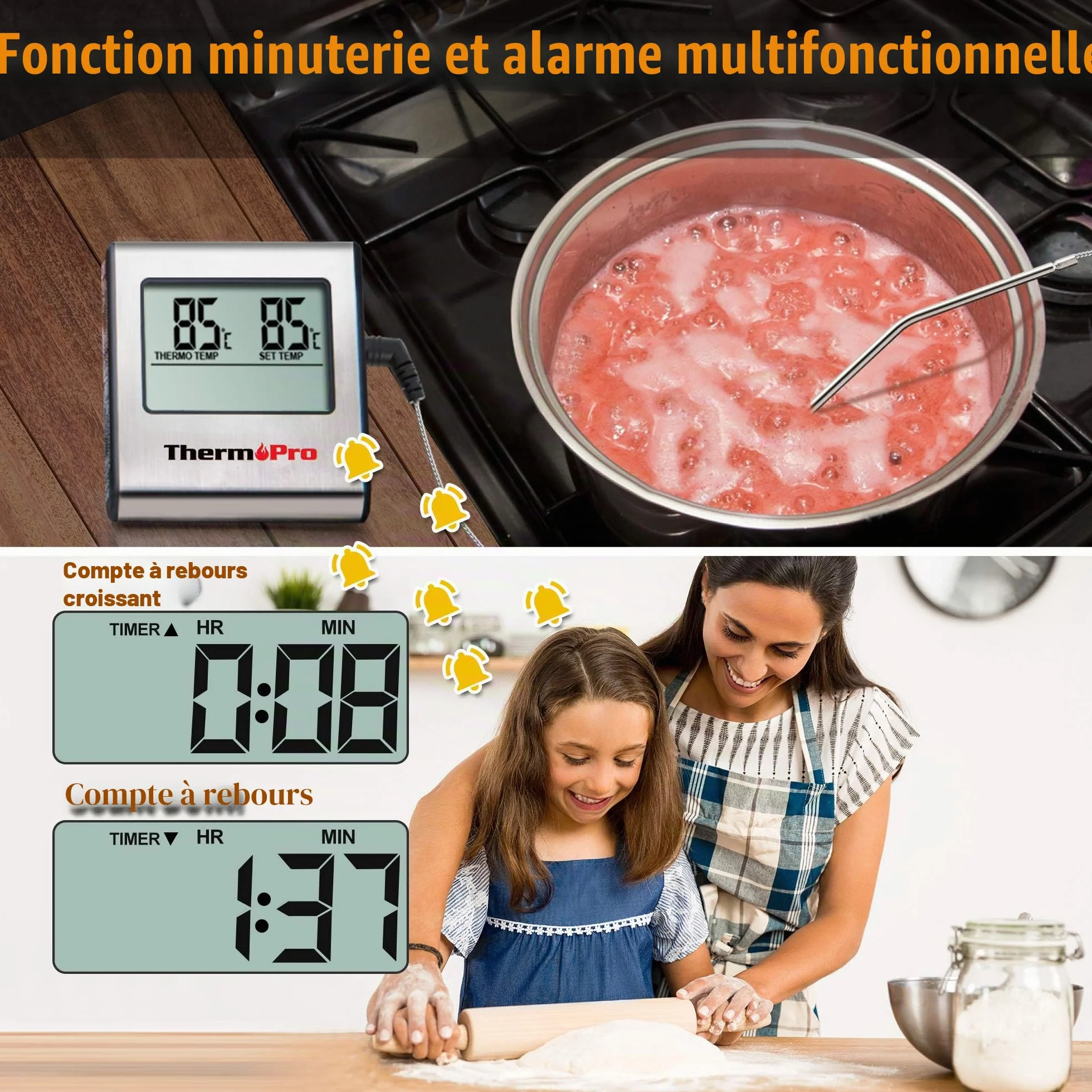 ThermoPro TP16 Thermomètre Cuisine Numérique avec Sonde de Température Acier Inoxydable