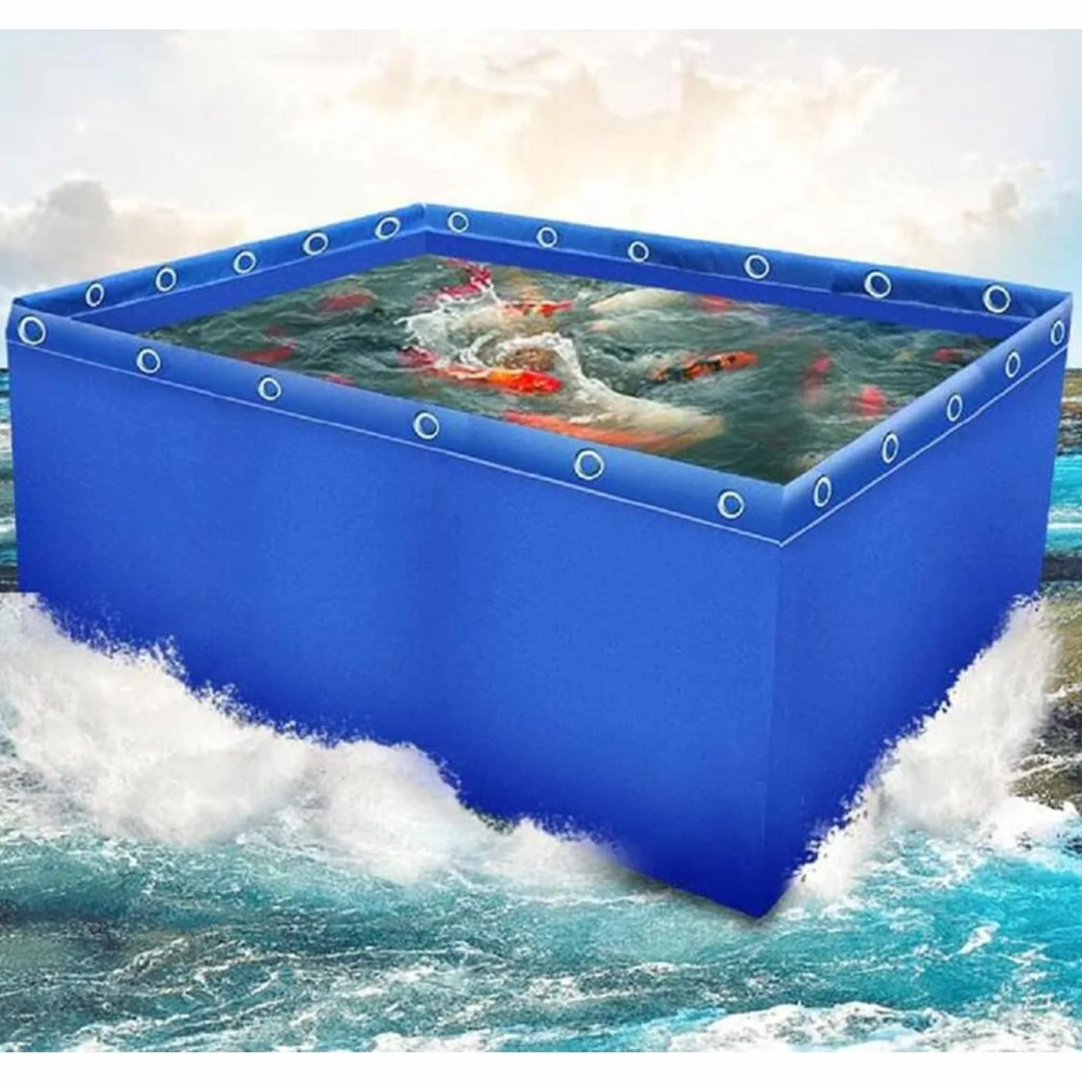 Bassin À Poissons en Toile 100x100x100cm Pliable Grande Piscine Aquaculture pour Koï et Jardin