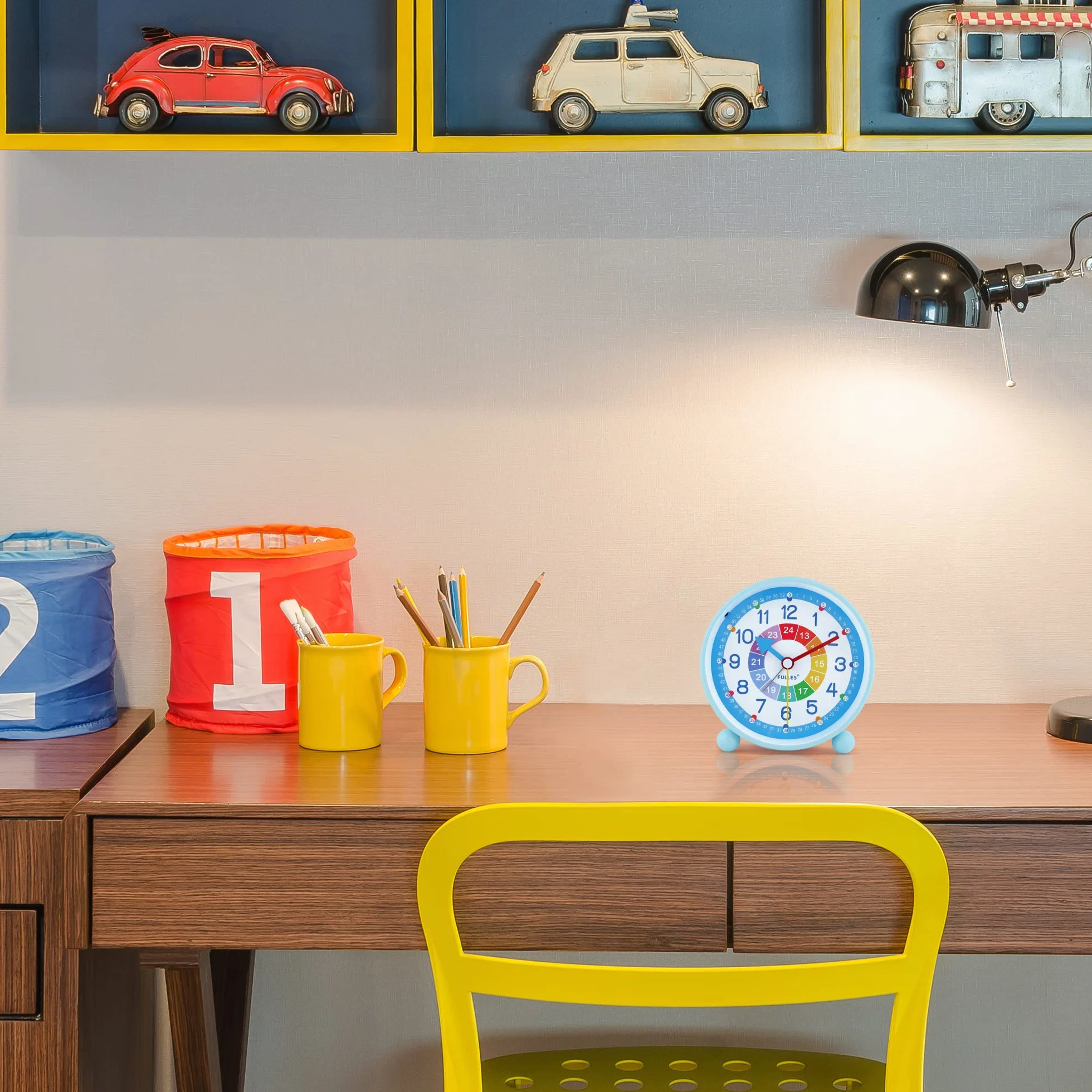 Lafocuse Reveil Enfant Silencieuse Métal Bleu Lumière de Nuit Facile à Lire Horloge de Table 10.5cm