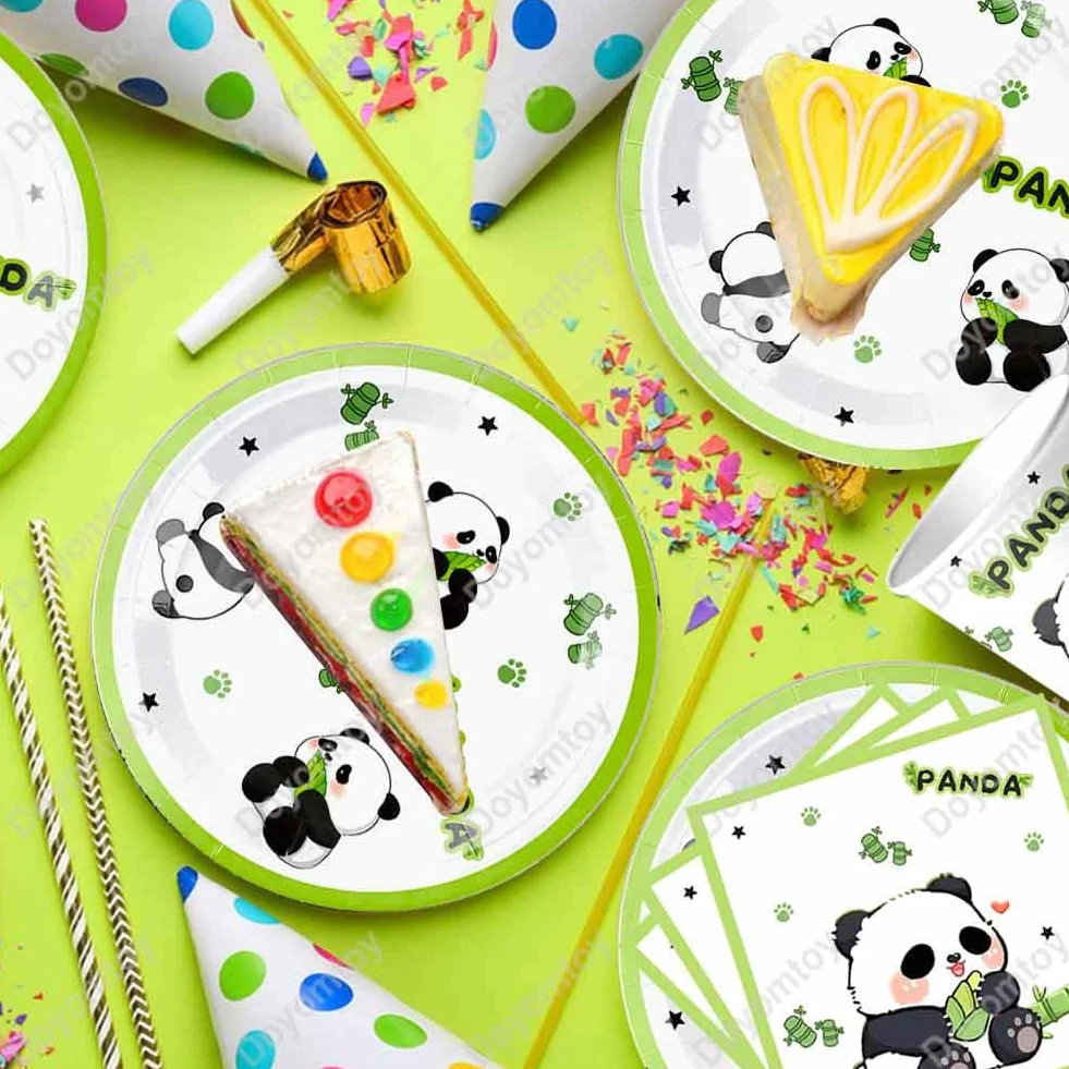 Vaisselle de Fête Panda Anniversaire Set Assiettes Papier Serviettes Tasses 20 personnes