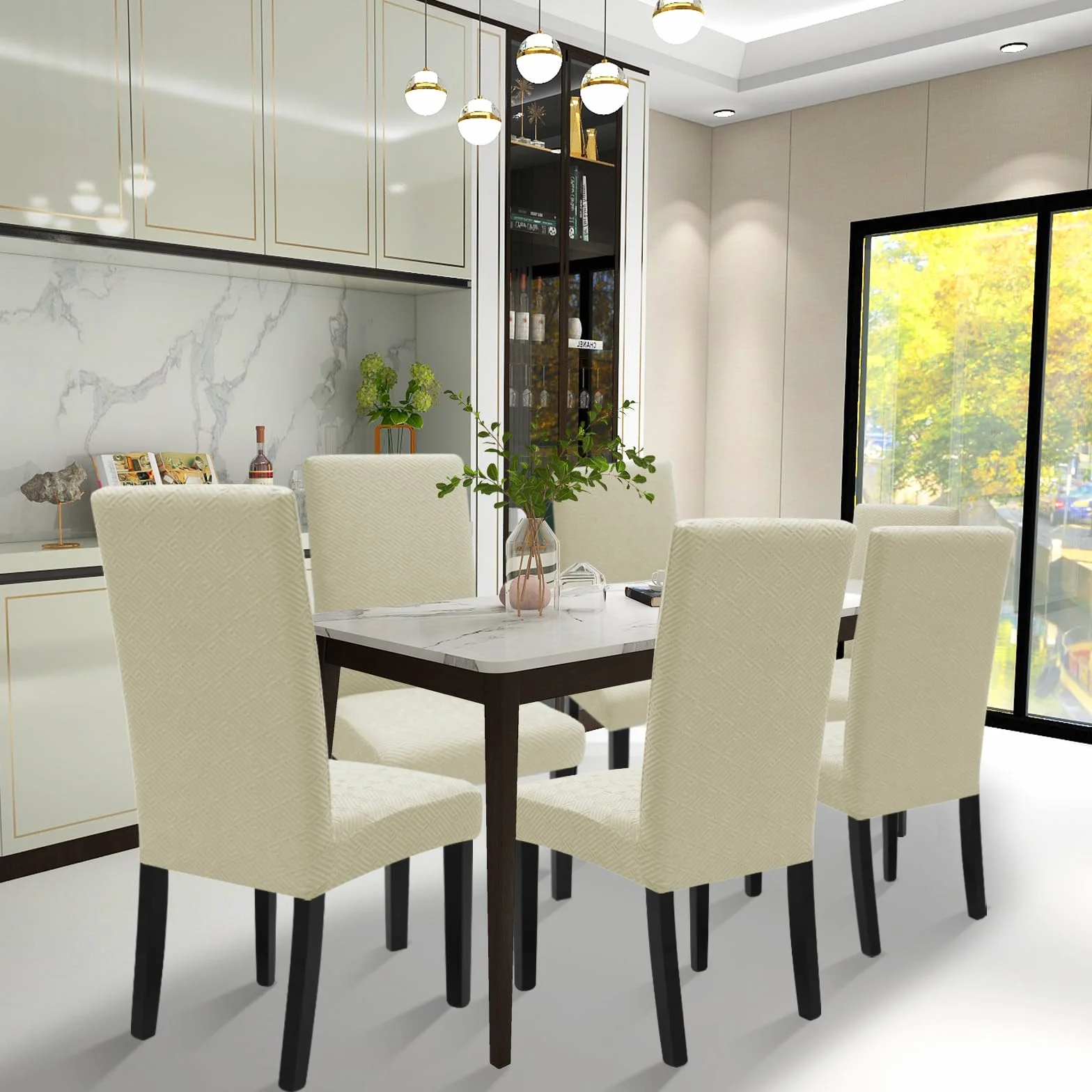 Ystyle Housse De Chaise 6 Pièces, Housse Chaise Salle À Manger Moderne Élastique, Beige Clair