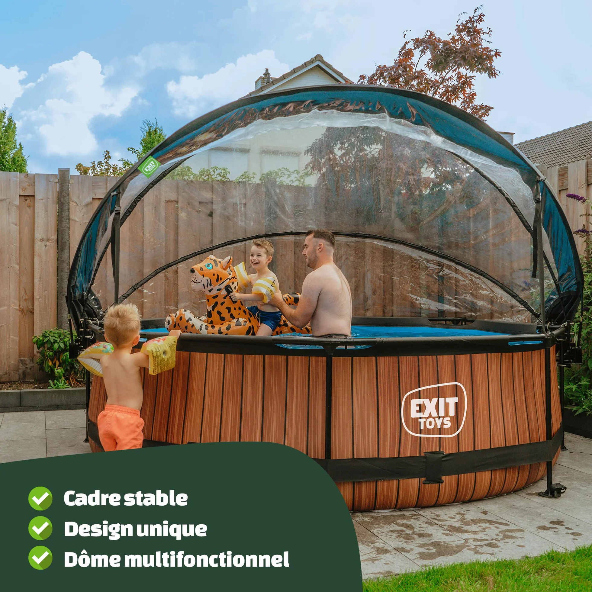 EXIT Toys Piscine Hors Sol Ronde ø 300 cm avec Dôme-Bâche et Pompe Filtrante Cadre en Acier