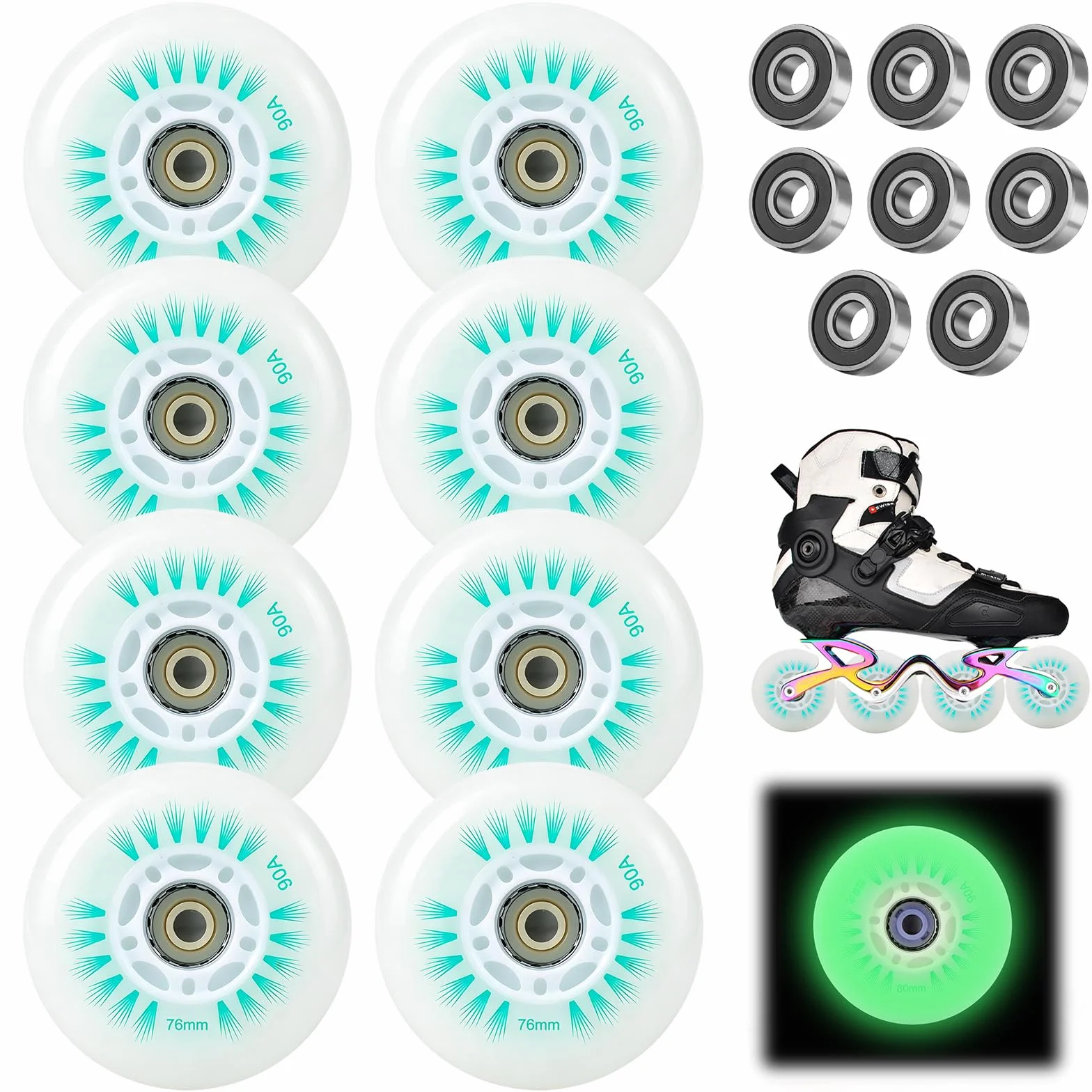 BORDEAG Lot De 8 Roues De Rollers En Ligne 76MM Polyuréthane Roulements À Billes