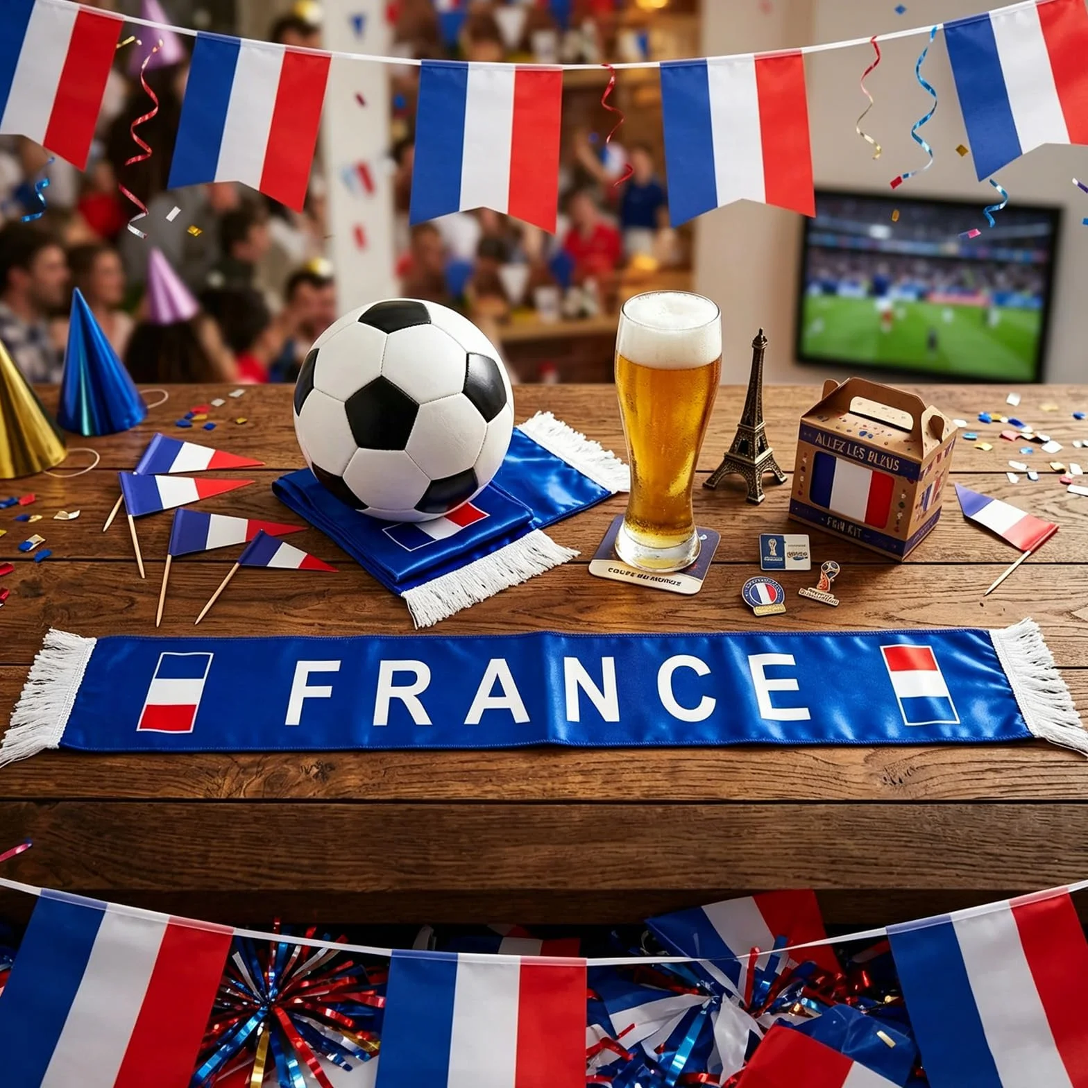 Écharpe de Supporter France, Lot de 2 Écharpes de Football Tricolores Bleu Blanc Rouge, Polyester 100%, Imprimées des Deux Côtés pour Coupe du Monde 2026, Stade et Fan Party