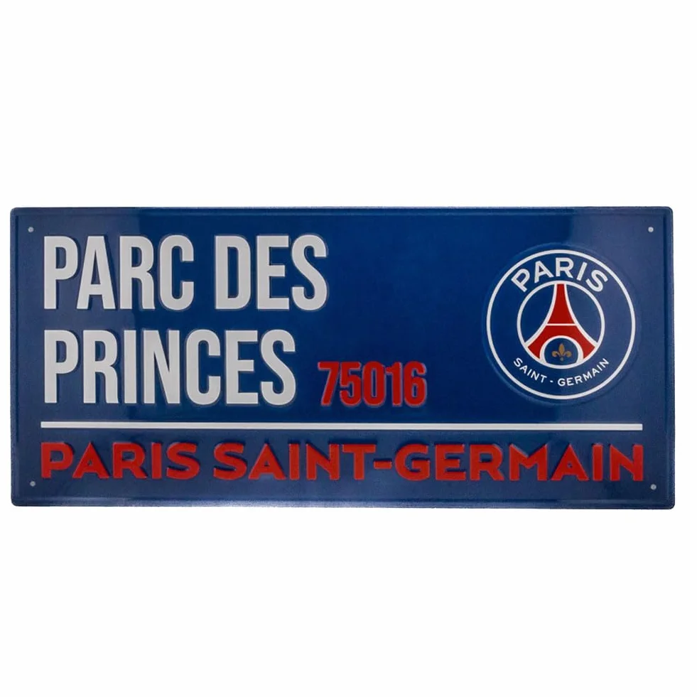 PSG Plaque de rue bleue Parc des Princes 75016 Marchandise officielle Paris Saint-Germain 40 x 18 cm