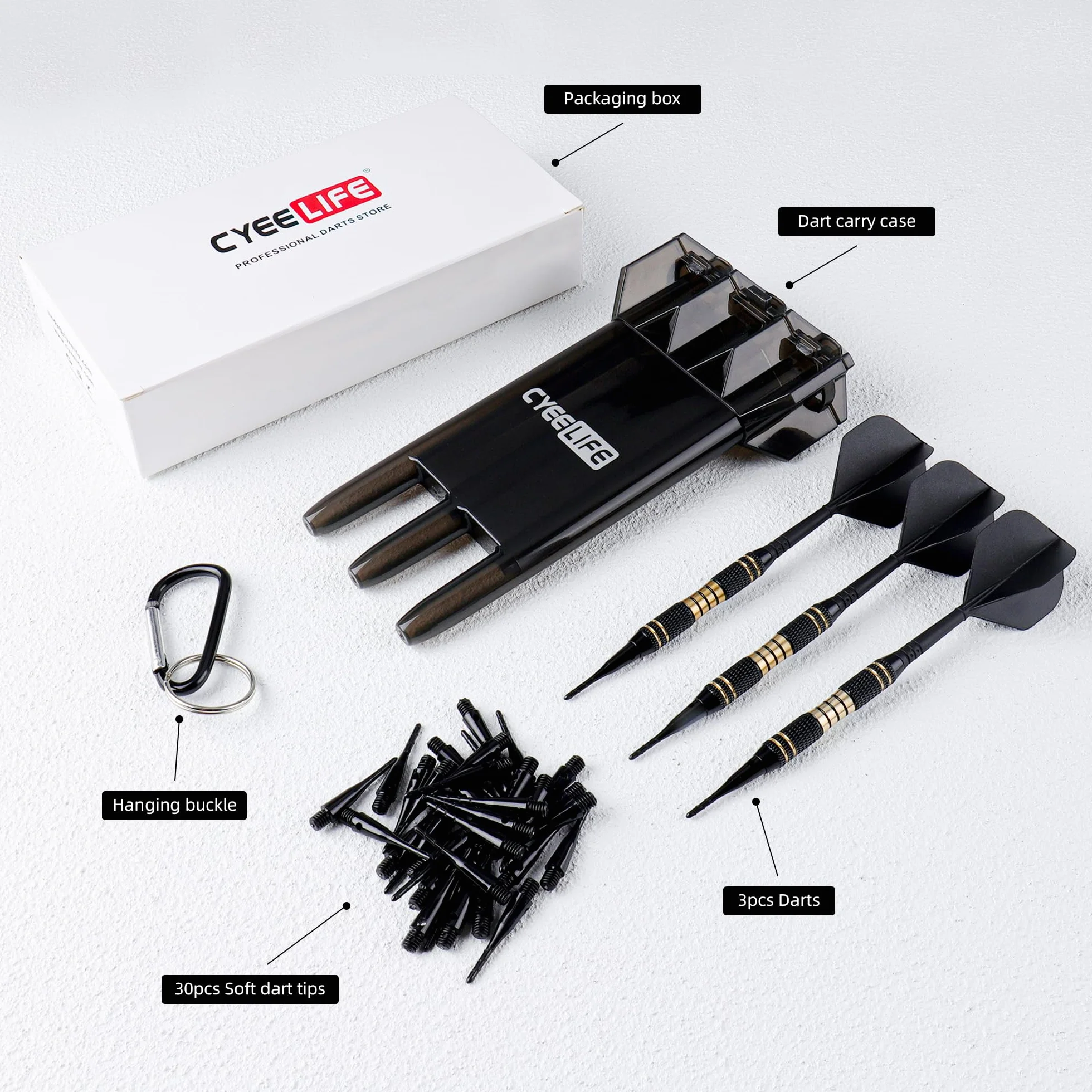 CyeeLife Flechette Pointe Plastique,3 Fléchettes avec 30 Pointes et Boîte Cadeau,Sûre et Durable