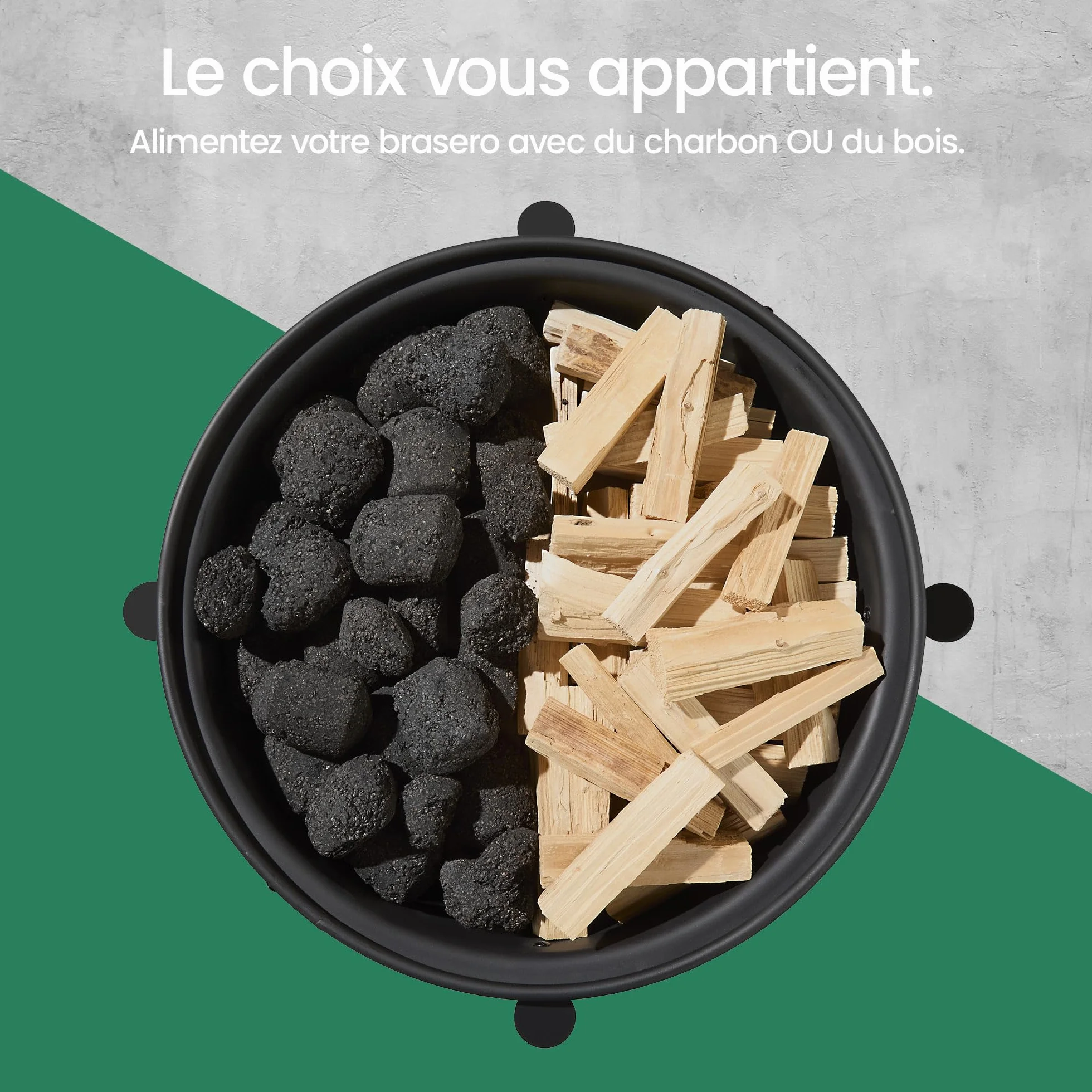 VonHaus Brasero 2-en-1 avec Grille BBQ Jardin Terrasse Extérieur Acier Noir Détail Cuivre Tisonnier Couvercle Maille Inclus Bois Charbon