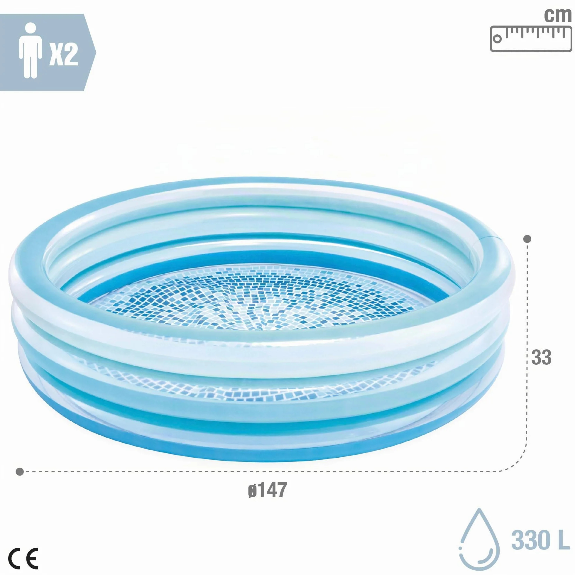 Intex Piscine Gonflable Ø147 x 33 cm 330 l Vinyle résistant Enfants 2 Ans