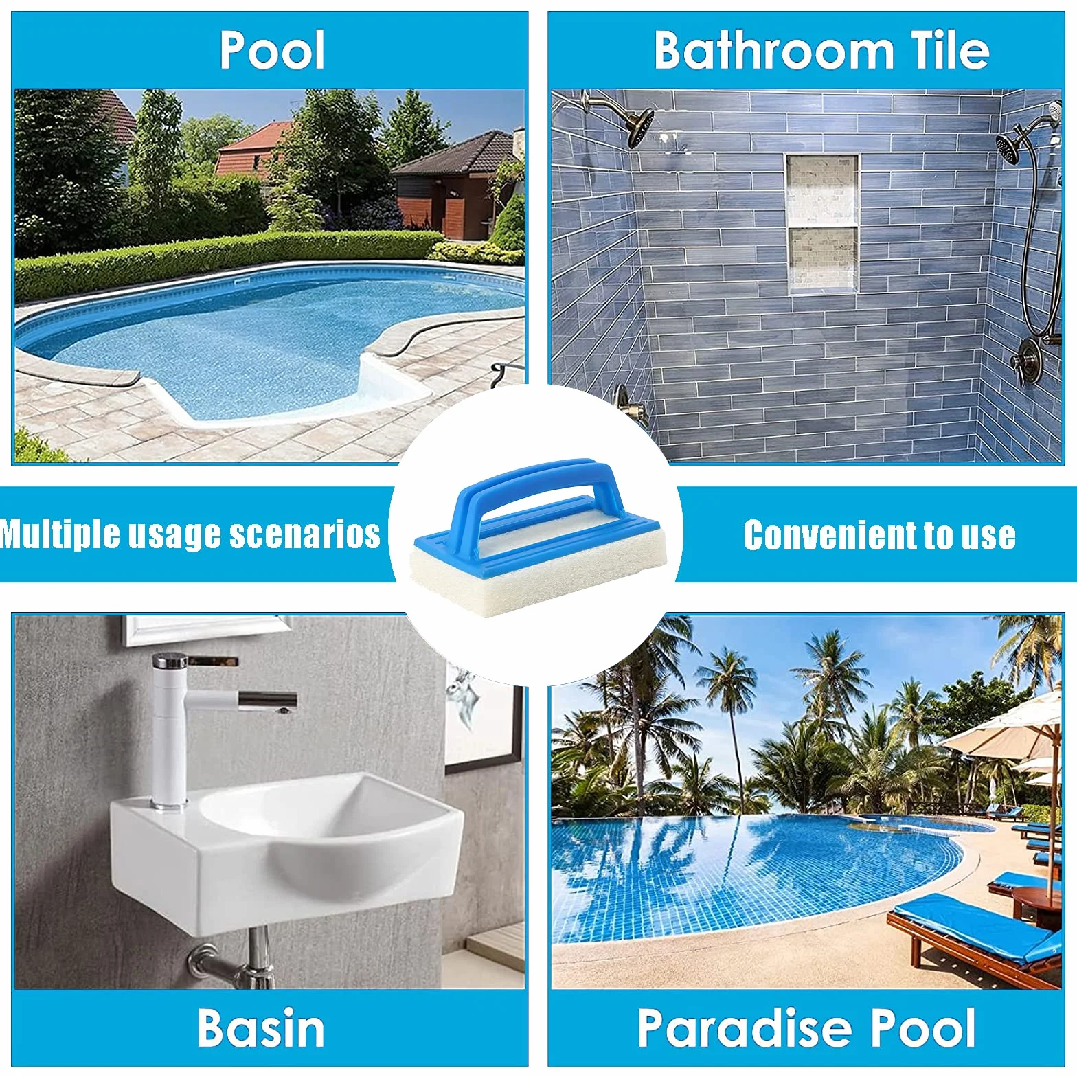 Brosse Balai Eponge Piscine Nettoyant Ligne d'eau Multifonctionnelle 2 Pièces 14.5x8.5cm