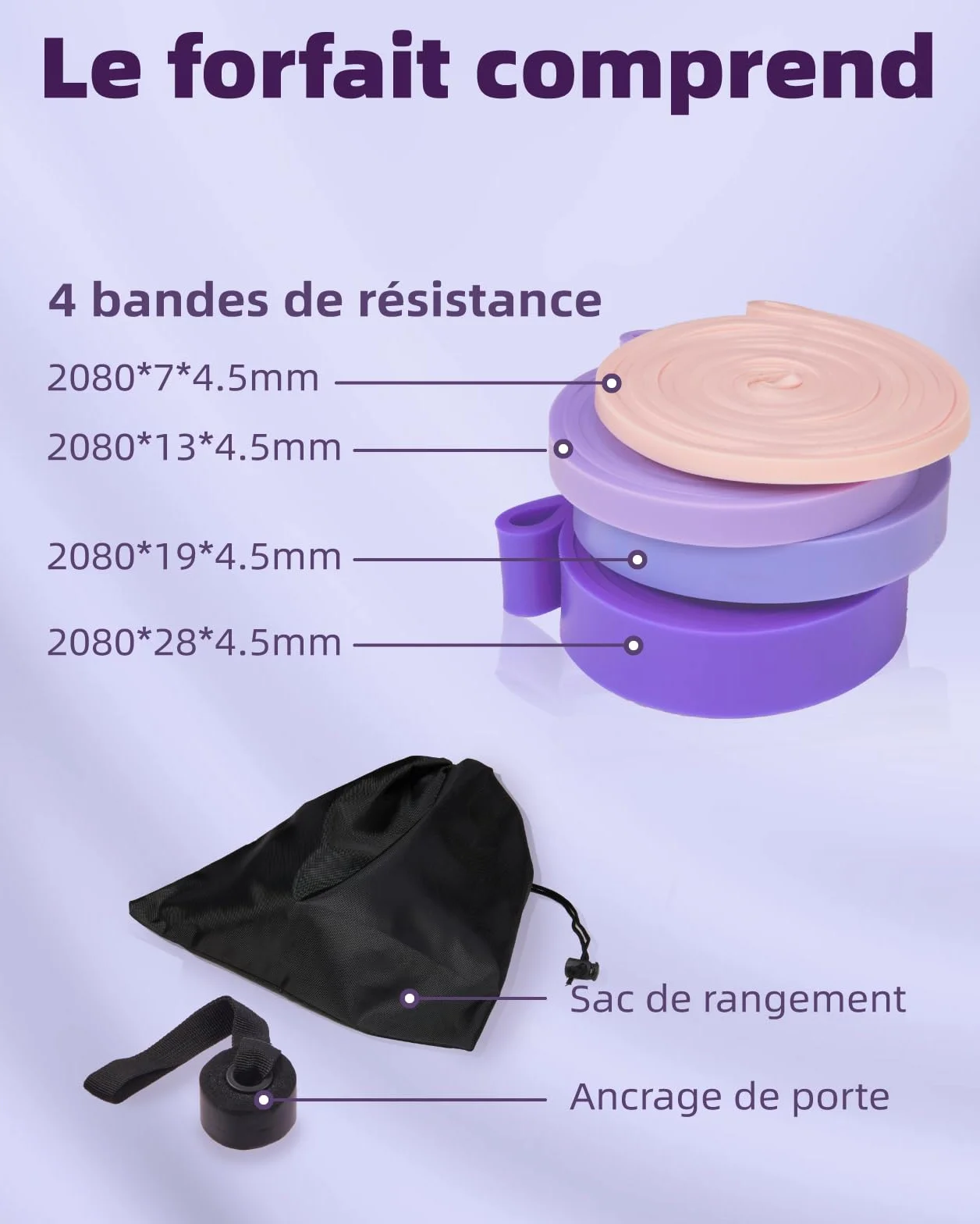 Fitense Kit Bandes de Résistance pour Femmes - Lot de Bande de Elastique Musculation avec Ancrage de Porte/Sac/Affiche, Bande de Resistance Traction pour Étirement/Pilates/Musculation/Thérapeutique