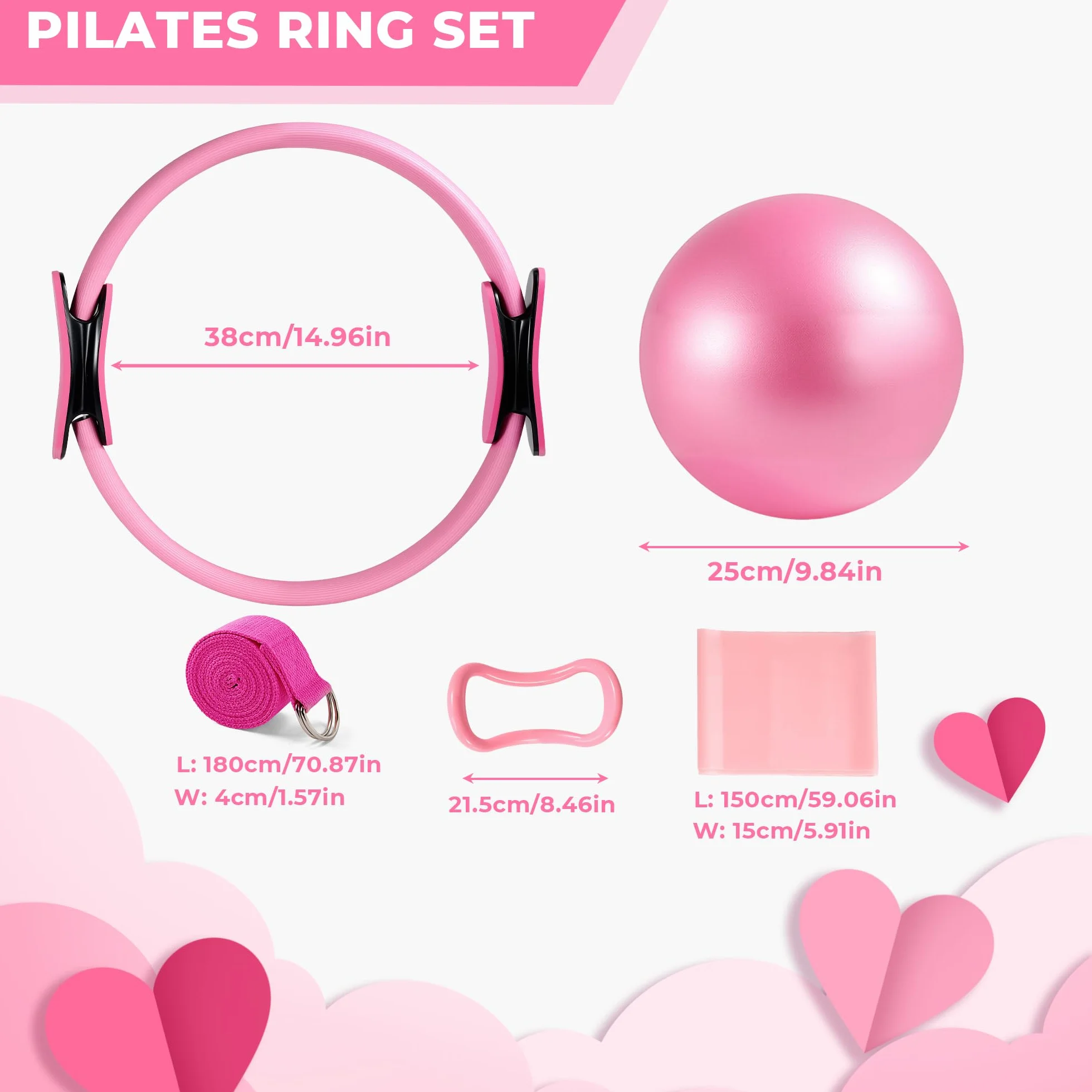 Kit Pilates Maison 5 Pièces pour Femme, Pilates Accessoires avec Pilates Circle Essentials et Balle de Pilates Anneau et Bandes de Résistance, Kit Pilate pour Tonifier Les Cuisses, Les Abdominaux