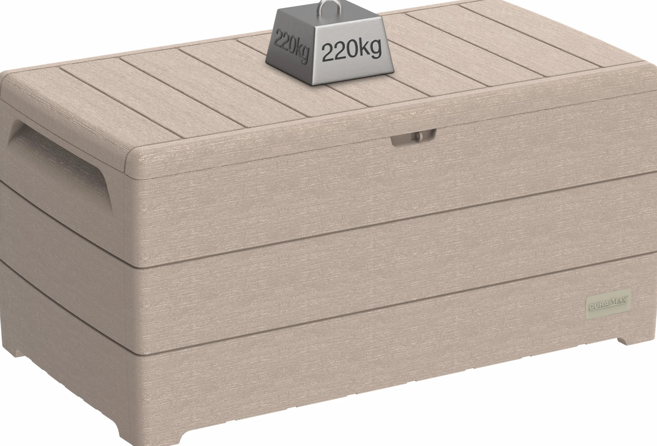 Duramax Durabox 416 Litre Plastic Storage Box Outdoor Deck Box Garden Cushion Box Woodgrain Texture Warm Taupe