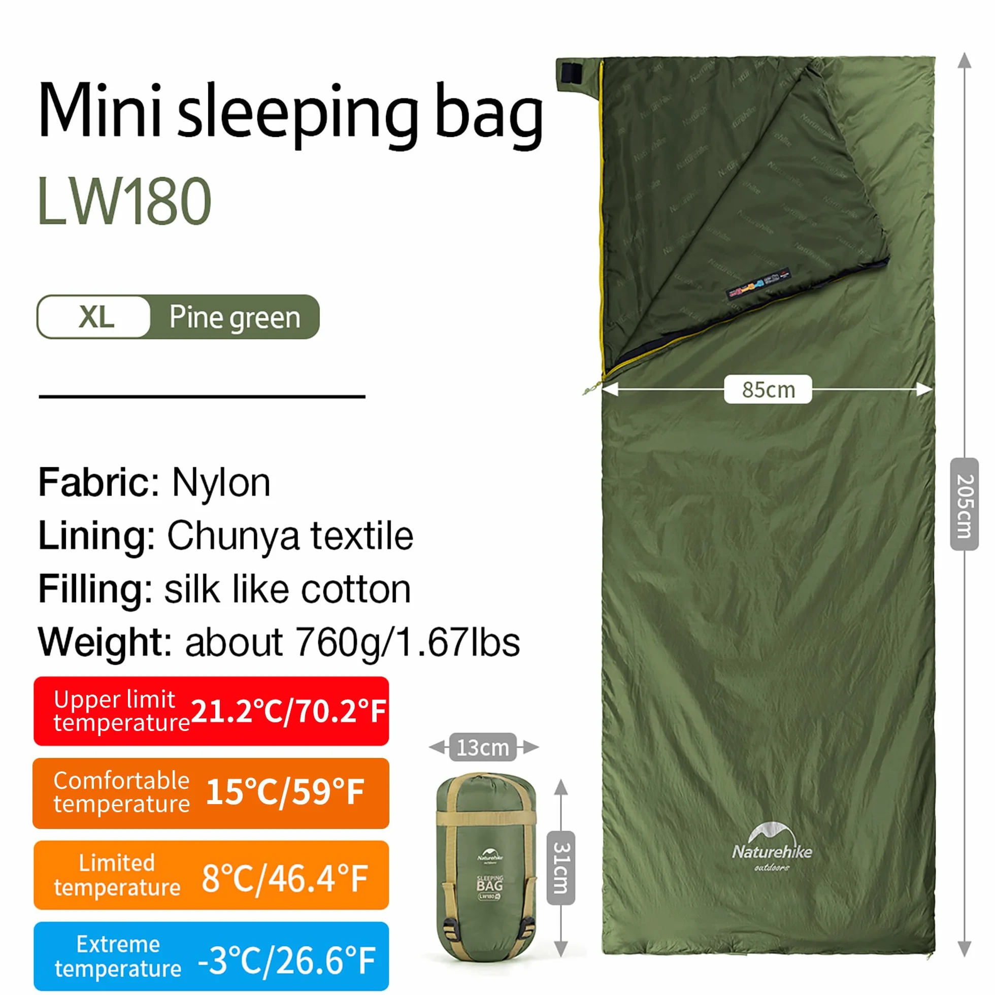 Naturehike Sac de Couchage d'été ultraléger (760 g) – Enveloppe légère et Portable, Sac de Couchage 3 Saisons en imperméable, Confortable avec Sac de Compression