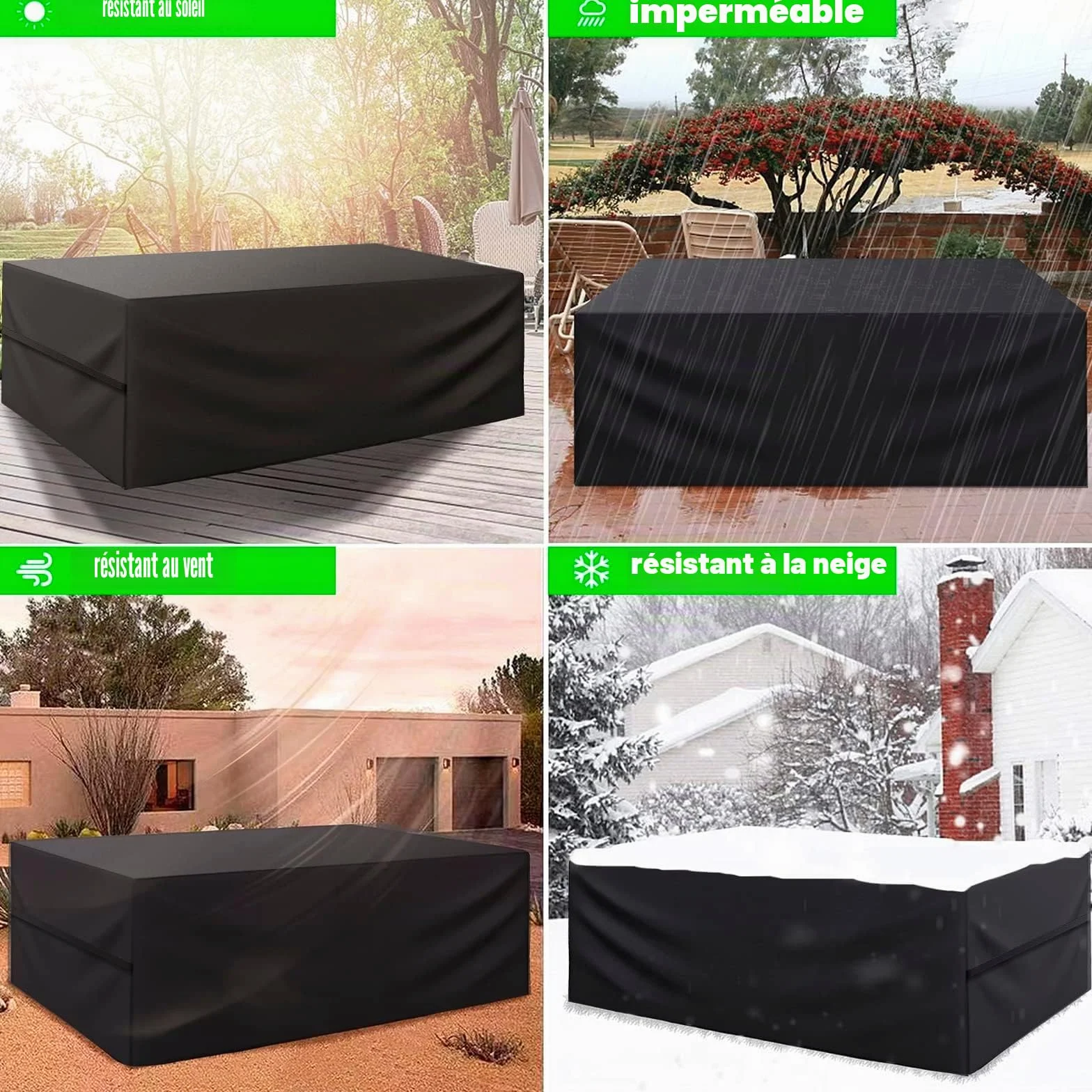 Housse Salon de Jardin 600D Oxford Tissu Protection Tous Les Temps 200 x 120 x 80 cm