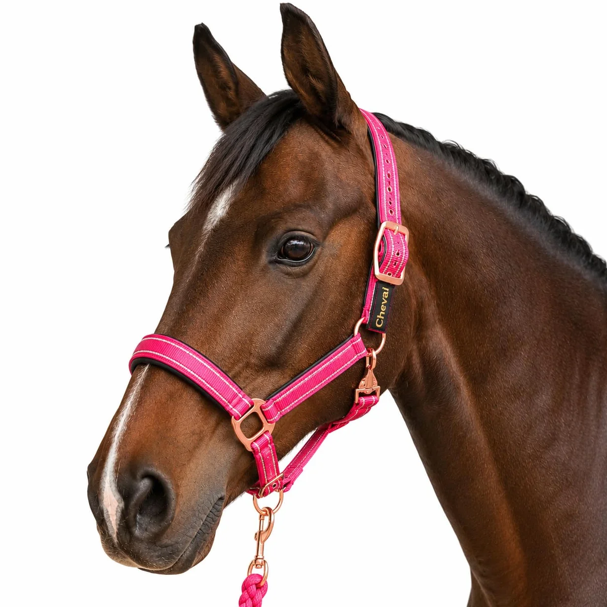 Licol pour chevaux avec paillettes en or rose, licol cheval noir et rose, 2 positions de réglage (rose or rose, poney)