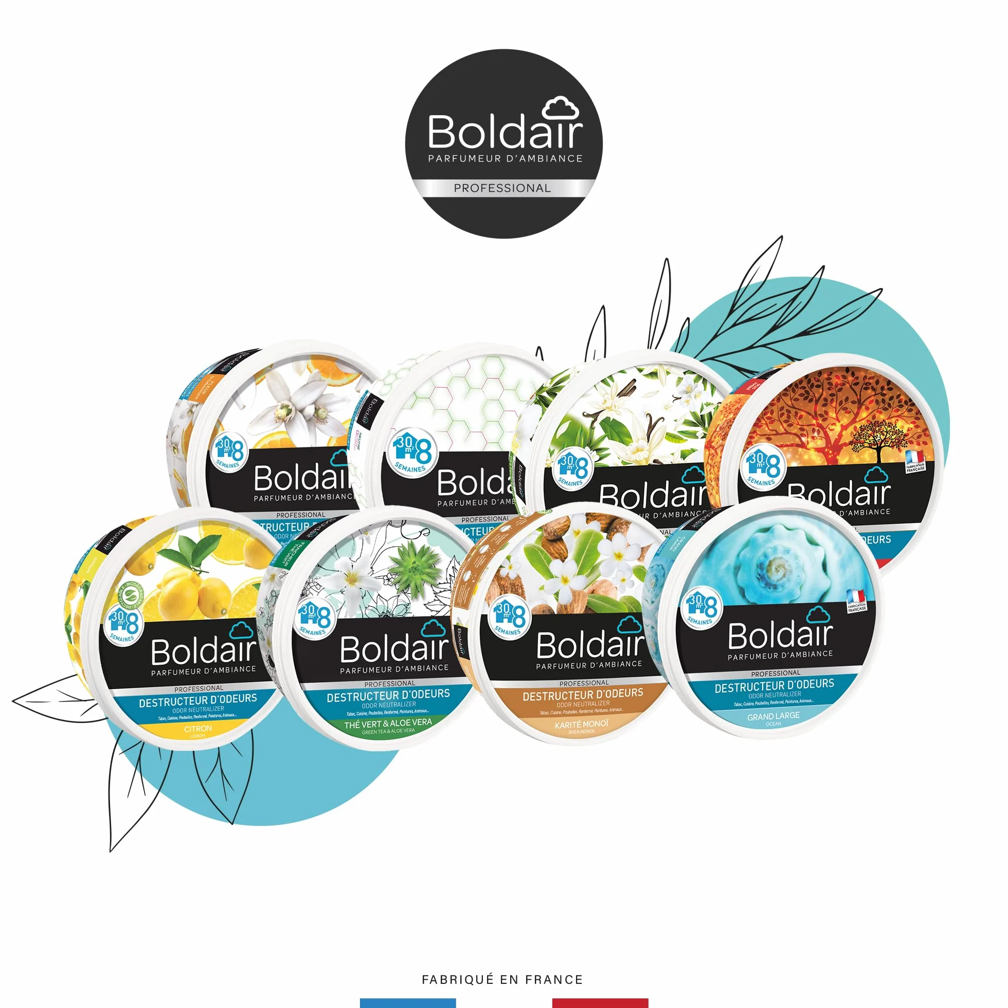BOLDAIR Gel destructeur d'odeur Karité Monoï 300g Neutralise parfume Fabrication française