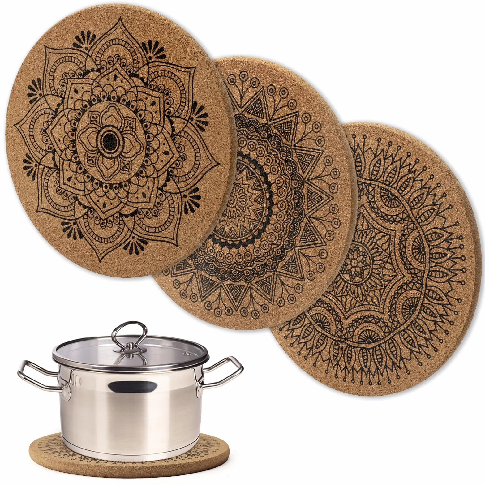 Lot de 2 dessous de plat en liège motifs 19 cm résistants à la chaleur pour casseroles