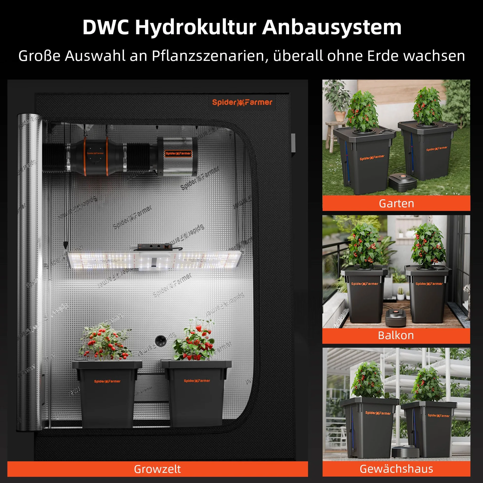 SPIDER FARMER DWC Système de Culture Hydroponique 27L/7Gal Culture en Eau Profonde Pompe à Air 8W 2 Seaux