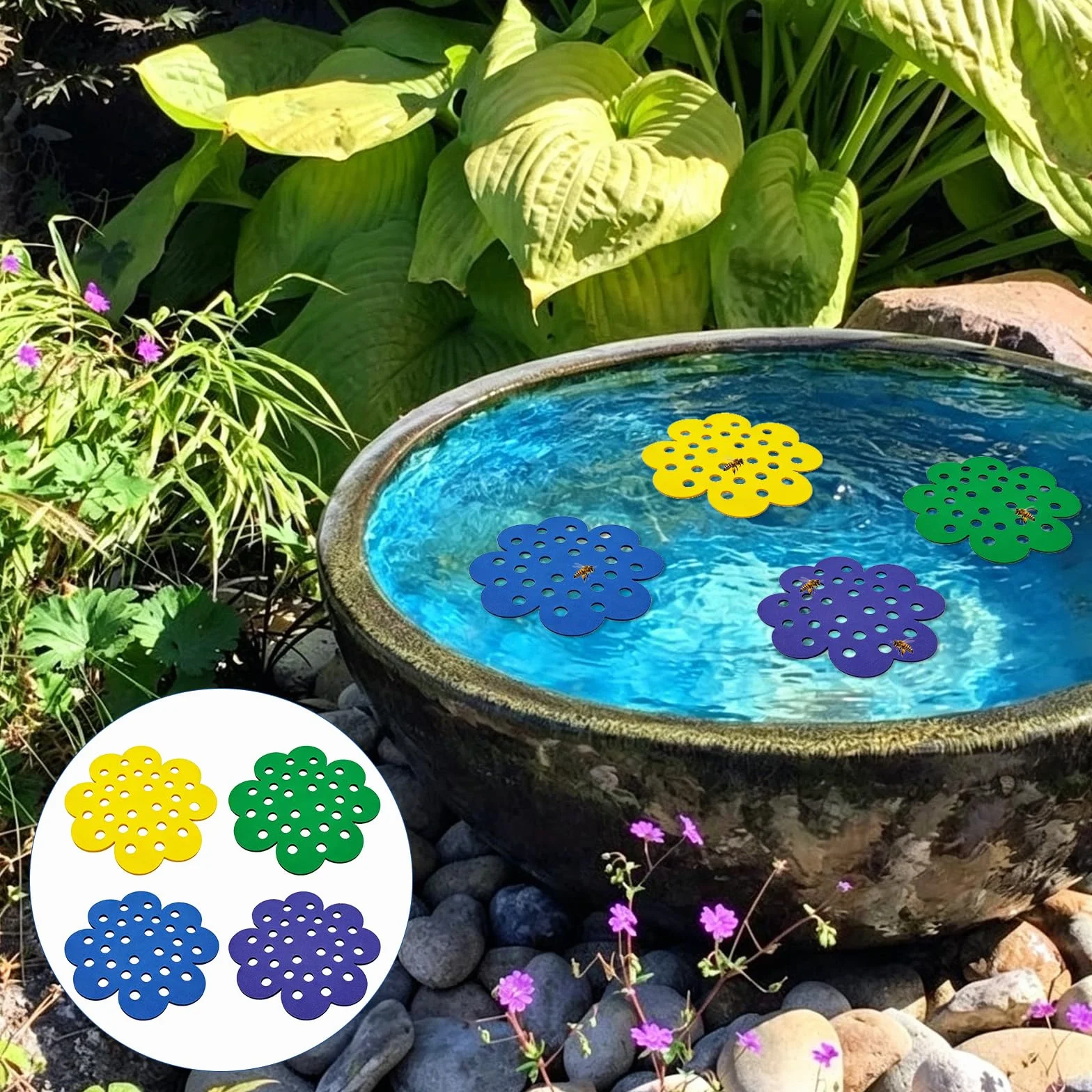 Abreuvoir pour Insectes 4 Pièces avec Îlot Flottant, Point d'Eau pour Jardin Abeilles Papillons
