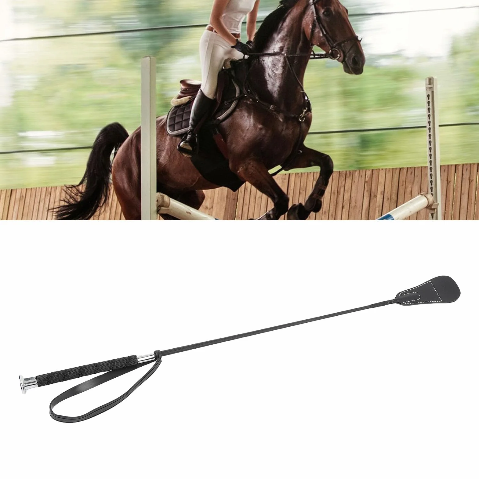 Cravache D'équitation, équipement équestre de Dressage, 68 Cm, Poignée Antidérapante, Tige en Fibre PC, Embout Cuir, Capuchon Champignon plaqué, Dragonne en Caoutchouc pour Le