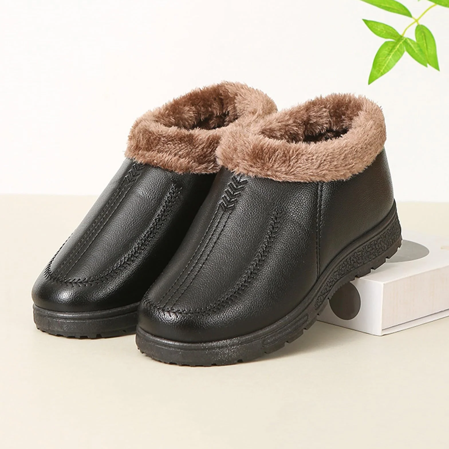 Bottes d'hiver à enfiler décontractées et confortables pour homme - Bottes de neige chaudes doublées de fourrure - Chaussures de marche décontractées avec semelle en caoutchouc antidérapante pour