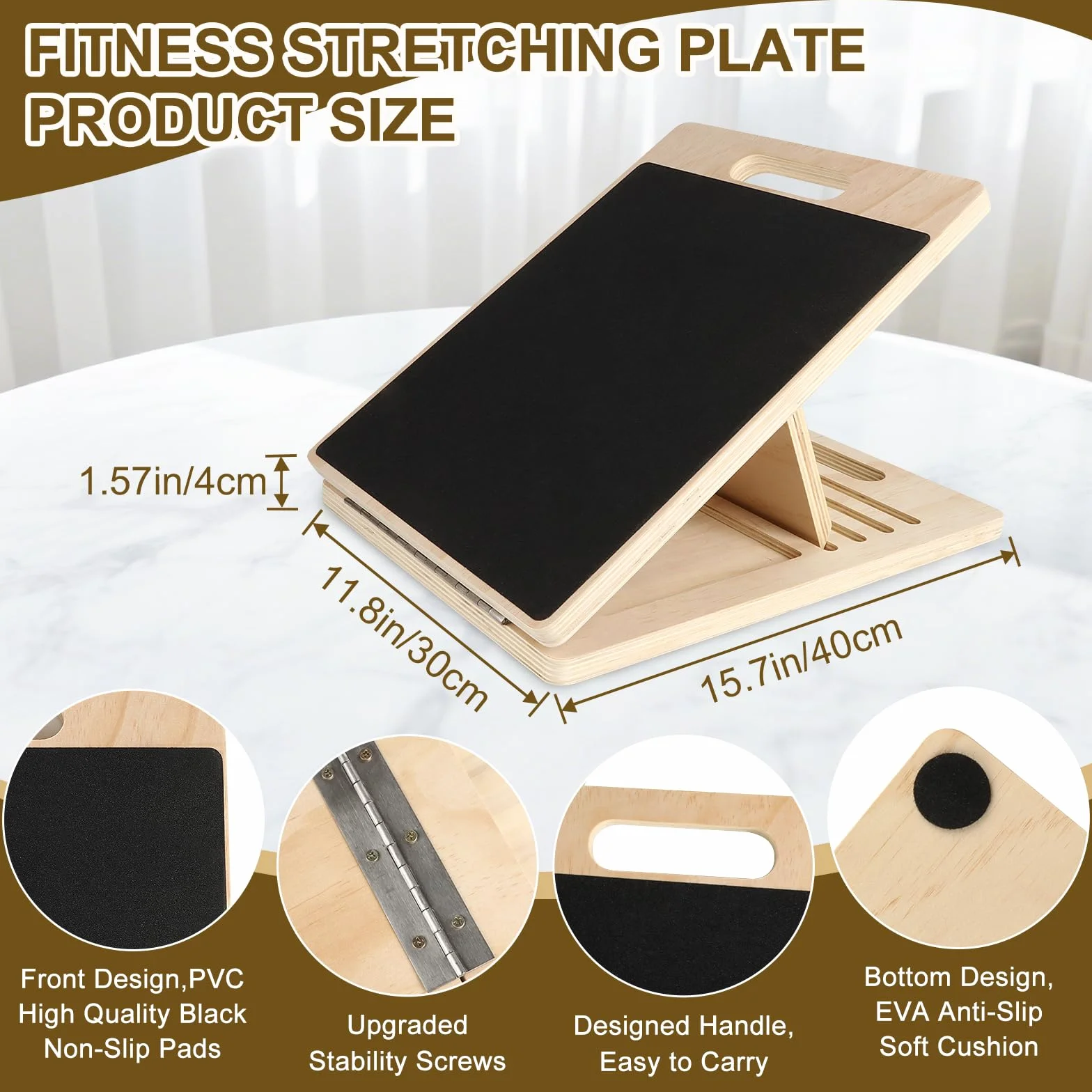 FoiiLiio Planche D'équilibre en Bois,Réglable Slant Board De Remise avec 5 Angles D'inclinaison,Antidérapante Pliable,Pour Étirez les Muscles de vos Jambes et Entraînement à l'équilibre
