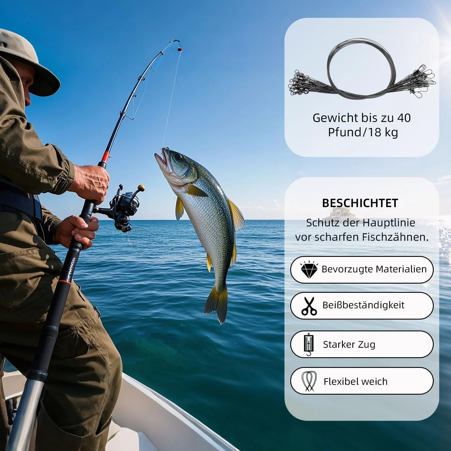 Lot de 100 bas de ligne pour brochet en acier avec émerillons et clips, bas de ligne en acier inoxydable pour la pêche au lancer, 5 tailles, bas de ligne indéchirable pour poissons prédateurs