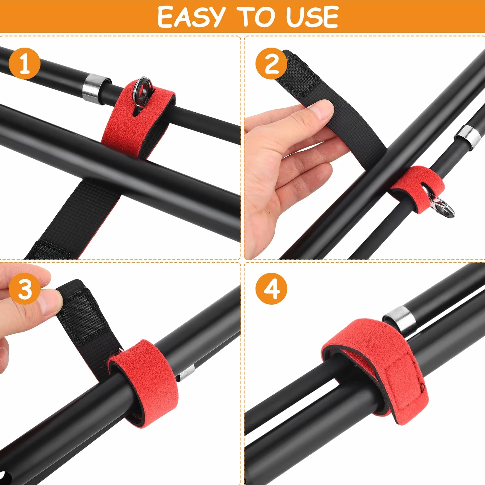 Bandes pour Canne à Pêche, Set de Bandes Élastiques avec Velcro, Support de Protection, Accessoires de Transport