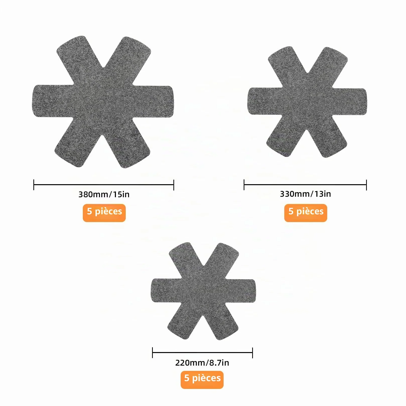 Lot de 15 protège-poêles en feutre, protection empilable, 3 tailles, antidérapant