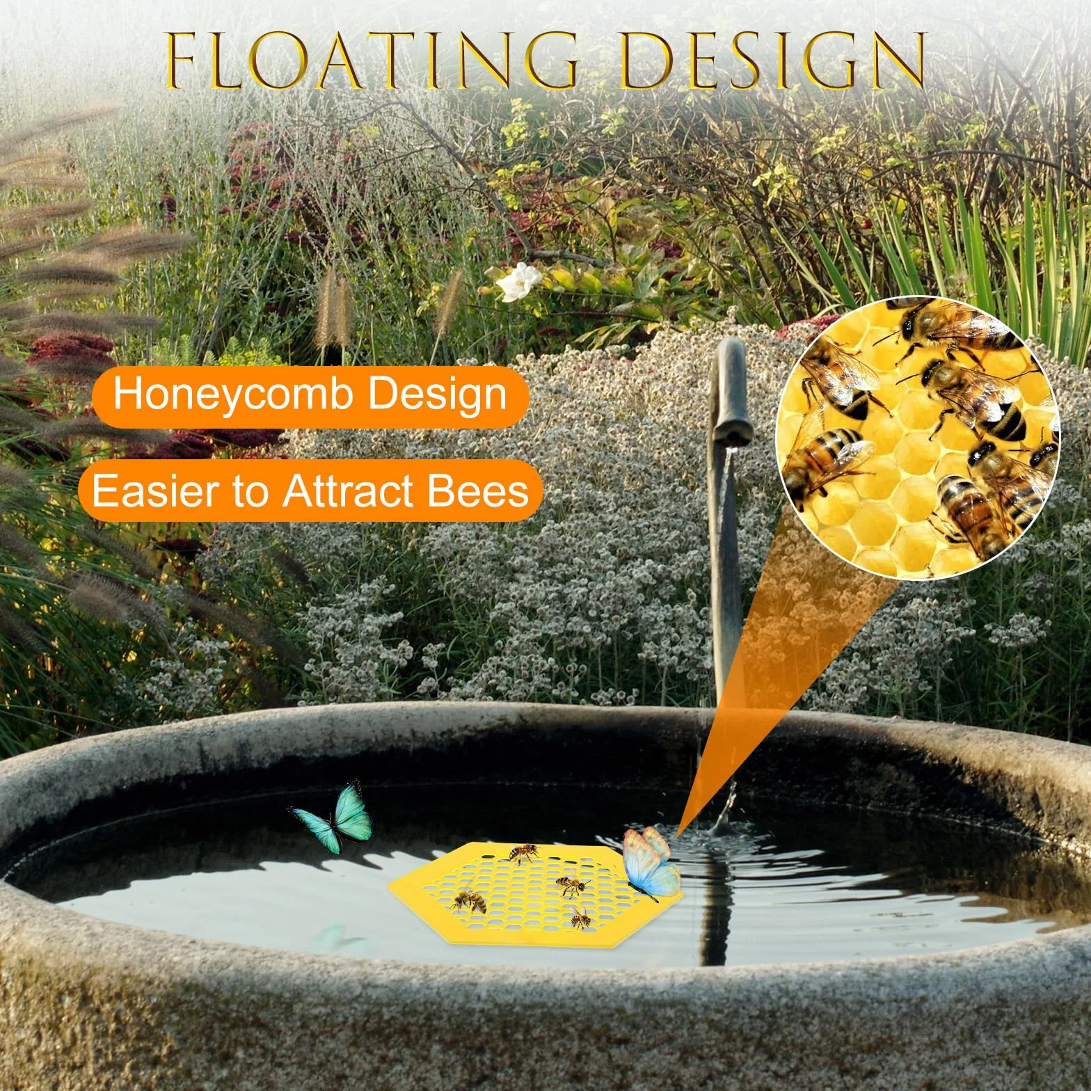 Lot de 4 îles flottantes pour abeilles 18 cm mangeoire abeilles arroseur insectes station eau papillon décoration jardin extérieur pollinisateurs