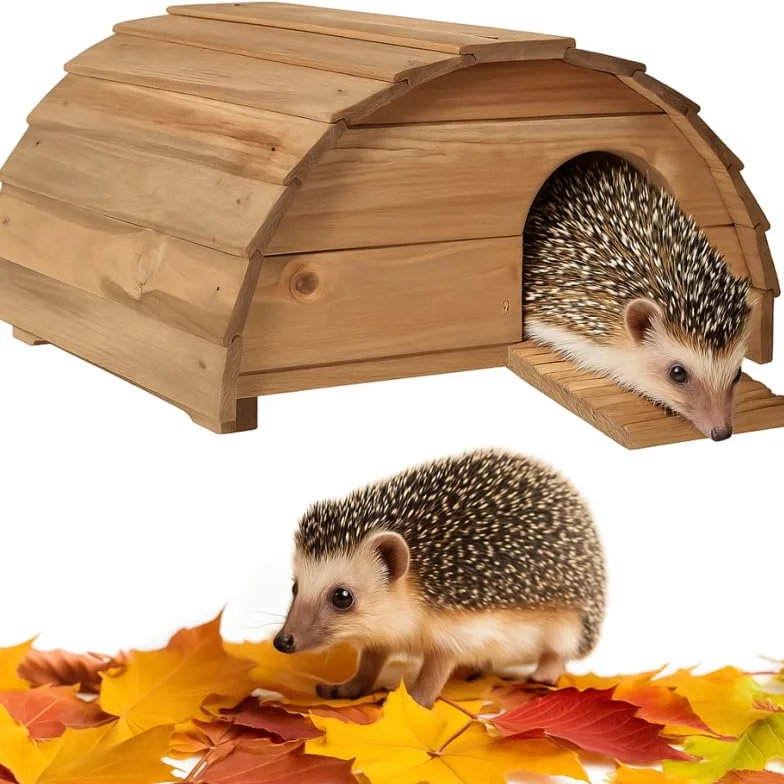 Abri Cabane Mangeoire Hérisson Refuge extérieur en Bois Massif Brun Moyen
