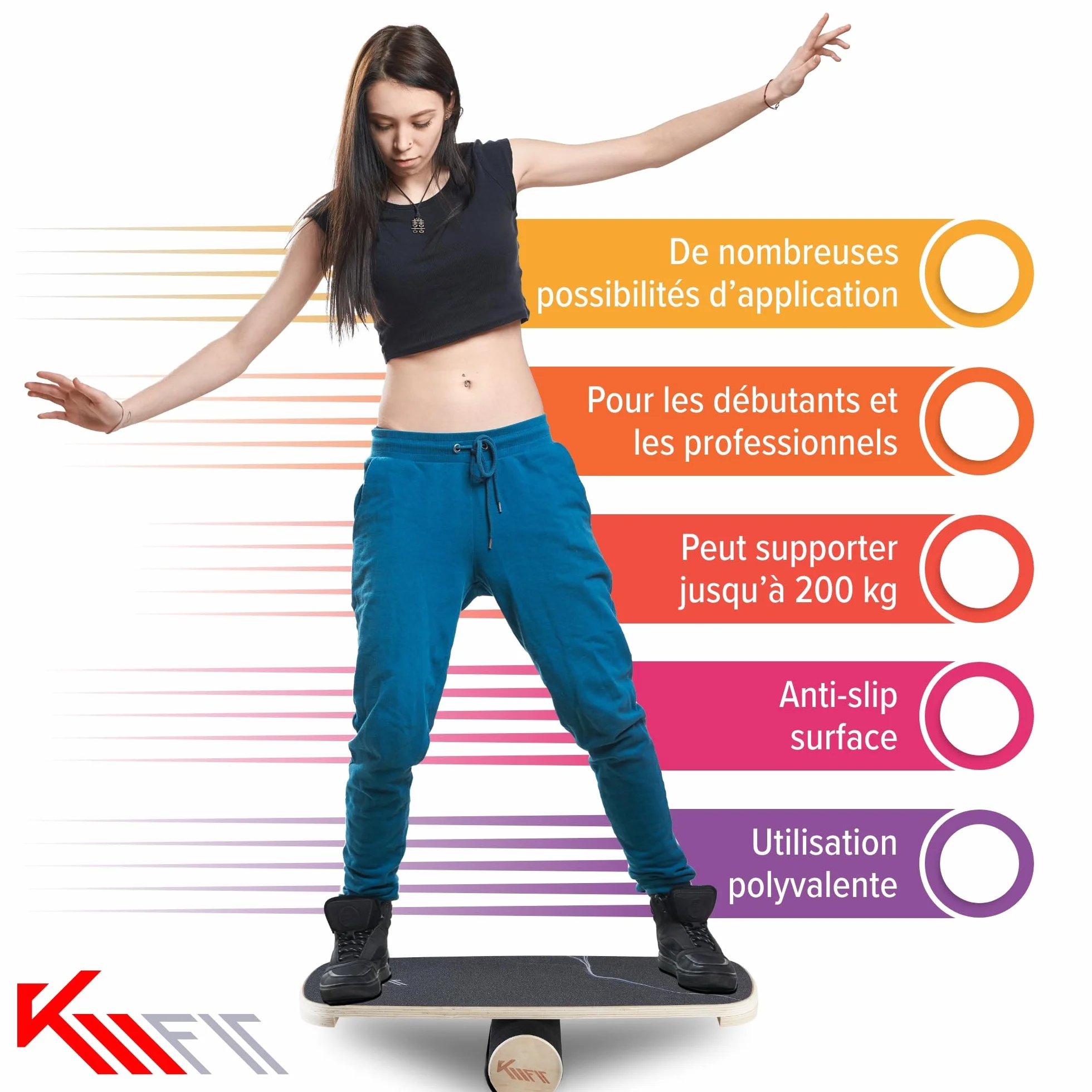Planche d'équilibre en bois KM-Fit pour entraînement de force et équilibre