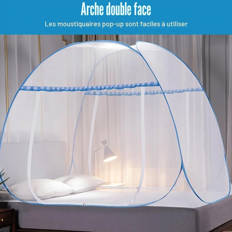 mizikuu Lit moustiquaire, tente anti-moustiques pop-up pour double porte, 150 x 200 cm, portable, moustiquaire de lit pliable, moustiquaire à mailles serrées, tente de camping pour chambre à coucher