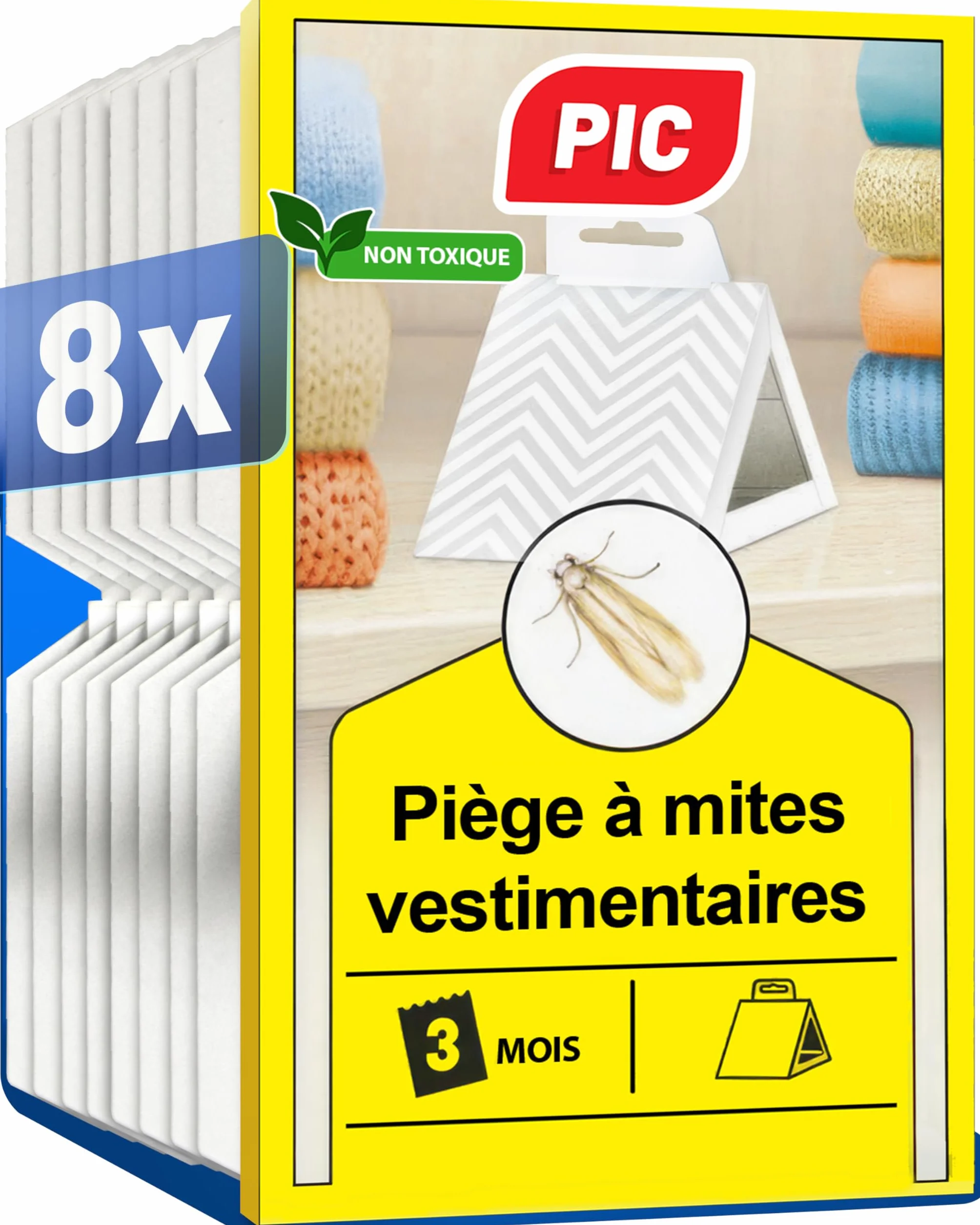 PIC Piège Mites Textiles Anti Mites Armoire Placard Phéromones Non Toxique Protection Vetements Longue Durée 3 Mois Lot 8