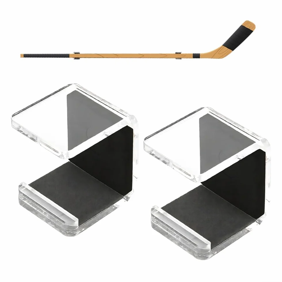 Paire de supports muraux en acrylique pour baguettes de hockey avec rembourrage de protection (0303-2)