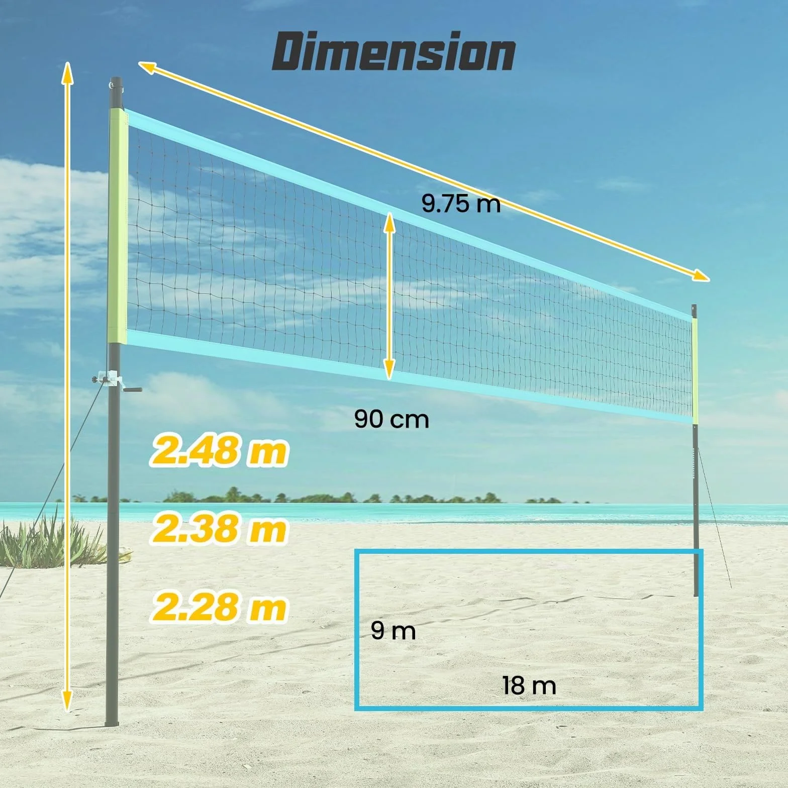LIFEZEAL Filet de Volleyball 9,75m x 90 cm pour Piscine Portable avec poteaux réglables, Pompe, Sac de Transport