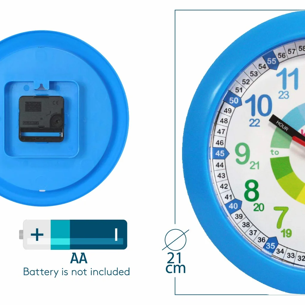 Kiddus Horloge Murale Éducative Enfants Analogique Time Teacher Quartz Silencieux English Football