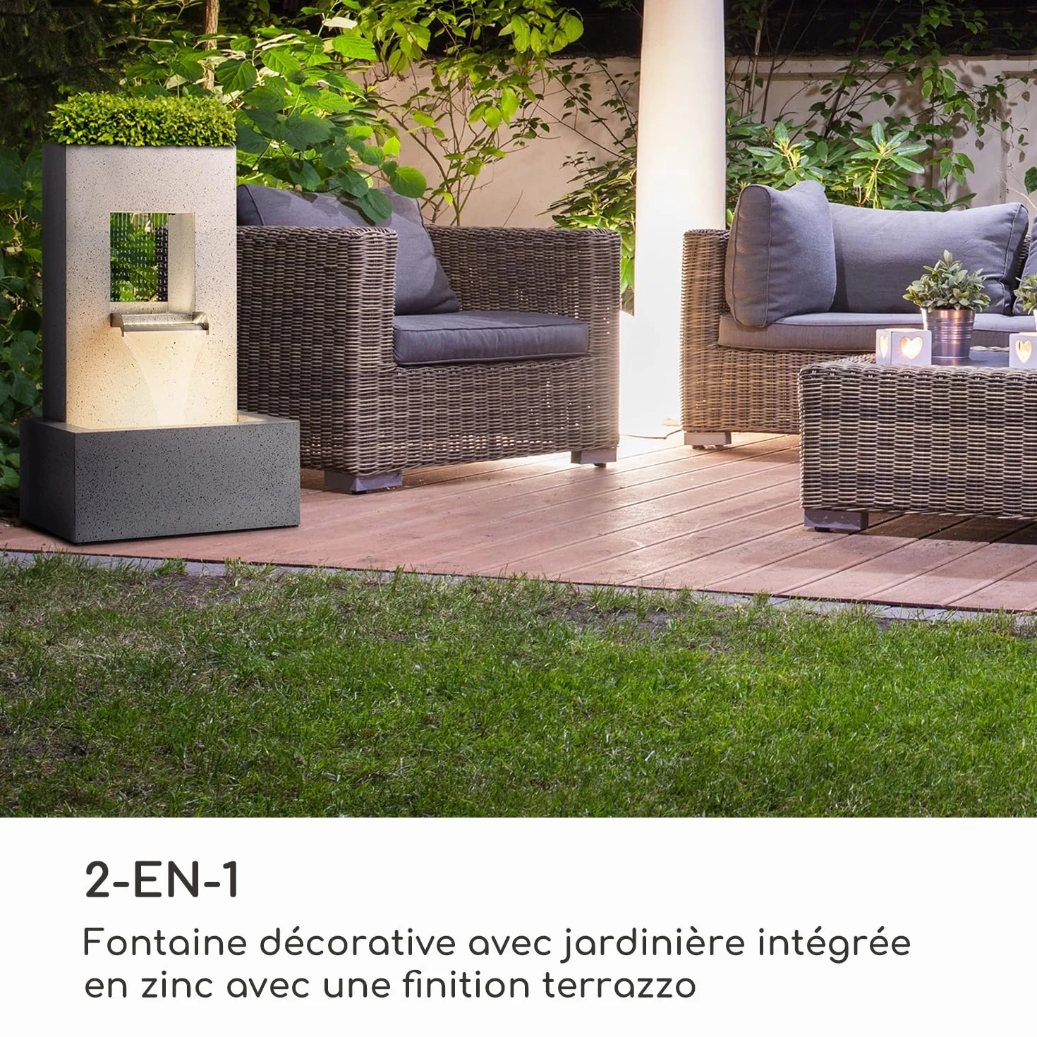 Blumfeldt Bloomingstone Fontanna Ozdobna Ogrodowa z Donicą LED 12W 800l/h Cynk Biały
