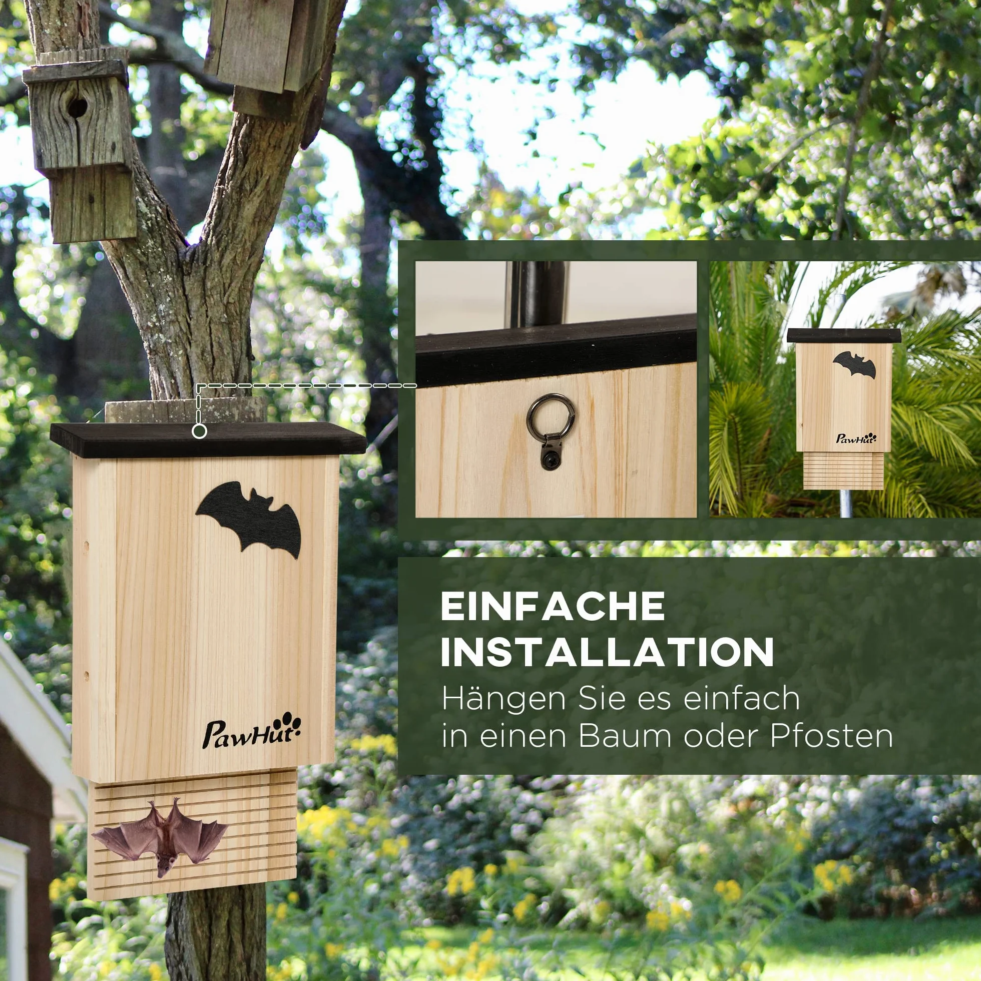PawHut Nichoirs pour chauve-souris Bois de sapin 25 x 6 x 37,5 cm Naturel