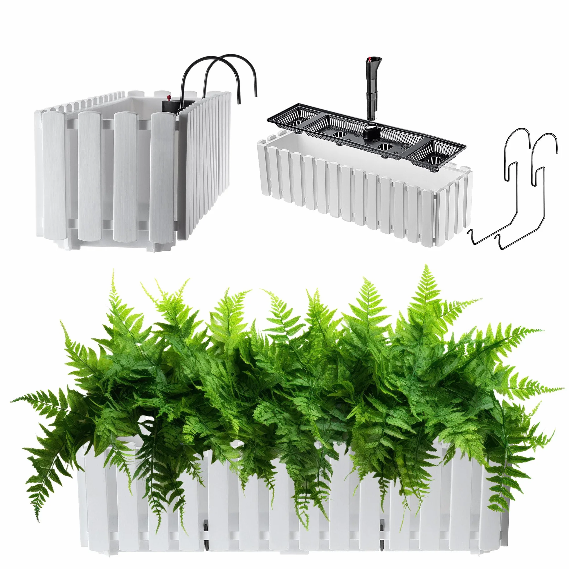 KADAX Jardinière de Balcon 60 cm – Pot de Fleurs en Plastique Aspect Lattes, Blanc