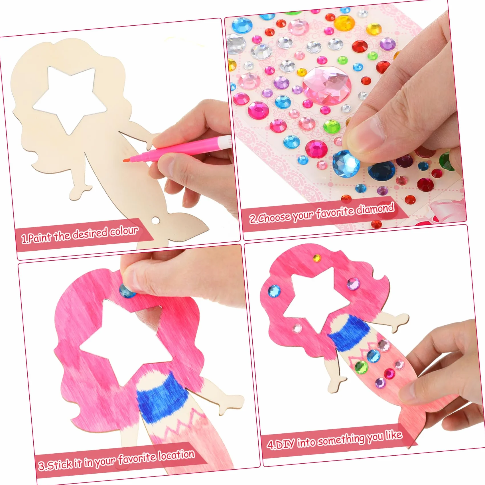 Kit Bricolage Miroir Artisanal en Bois Forme Sirène pour Enfants