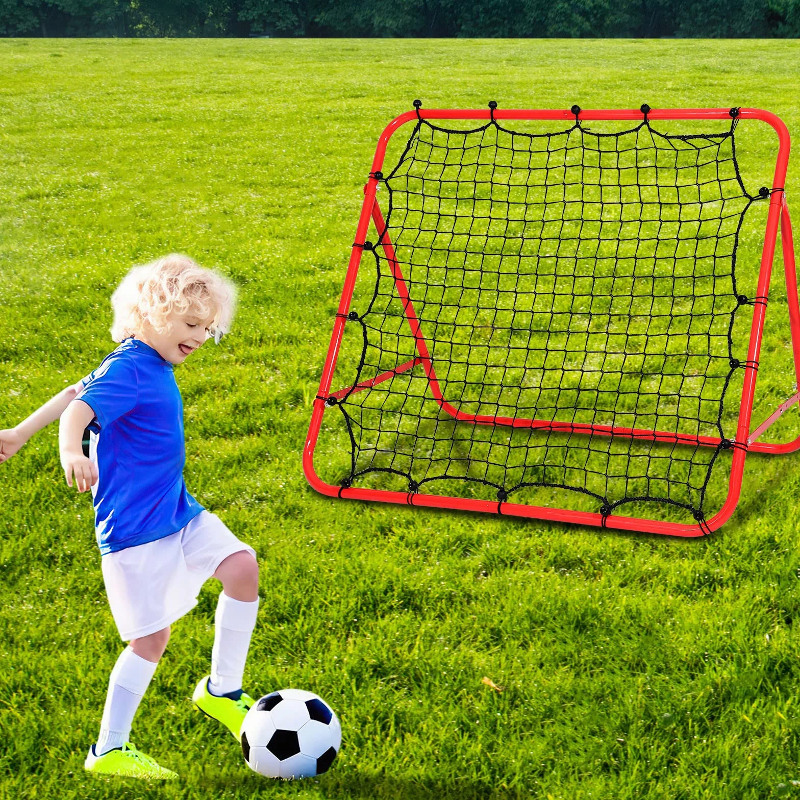 Jopassy Filet de rebond de football - Kickback pliable - Filet de rebond pour l'entraînement - Tube en métal/tissu PE - Pour basket-ball